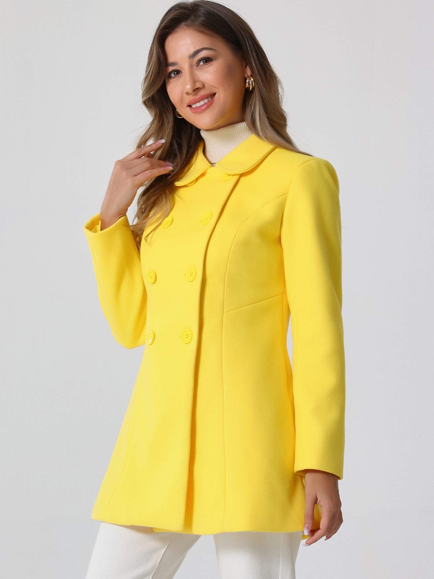 Double Breasted Peter Pan Collar Long Trench Pea Coat