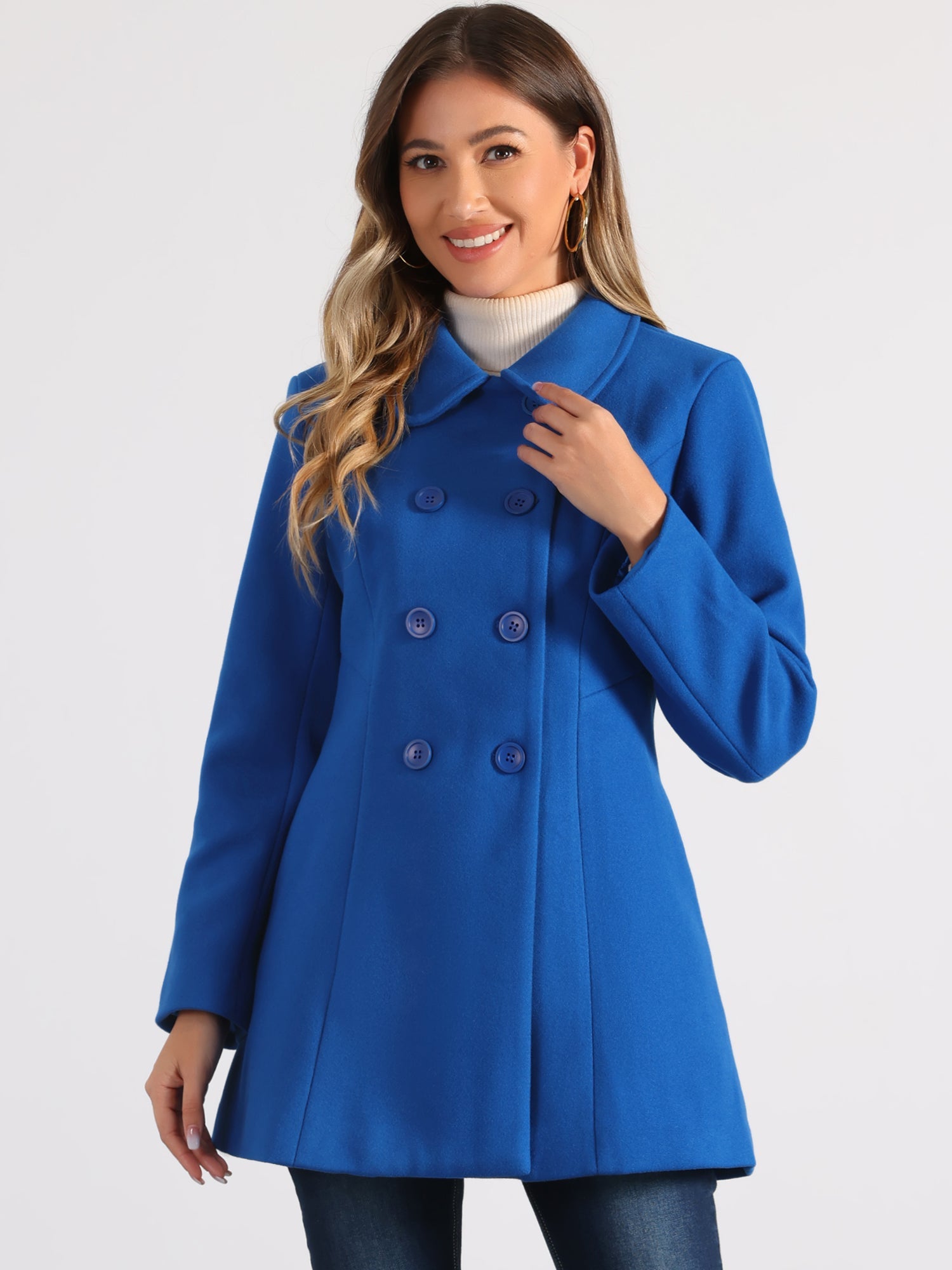 Double Breasted Peter Pan Collar Long Trench Pea Coat