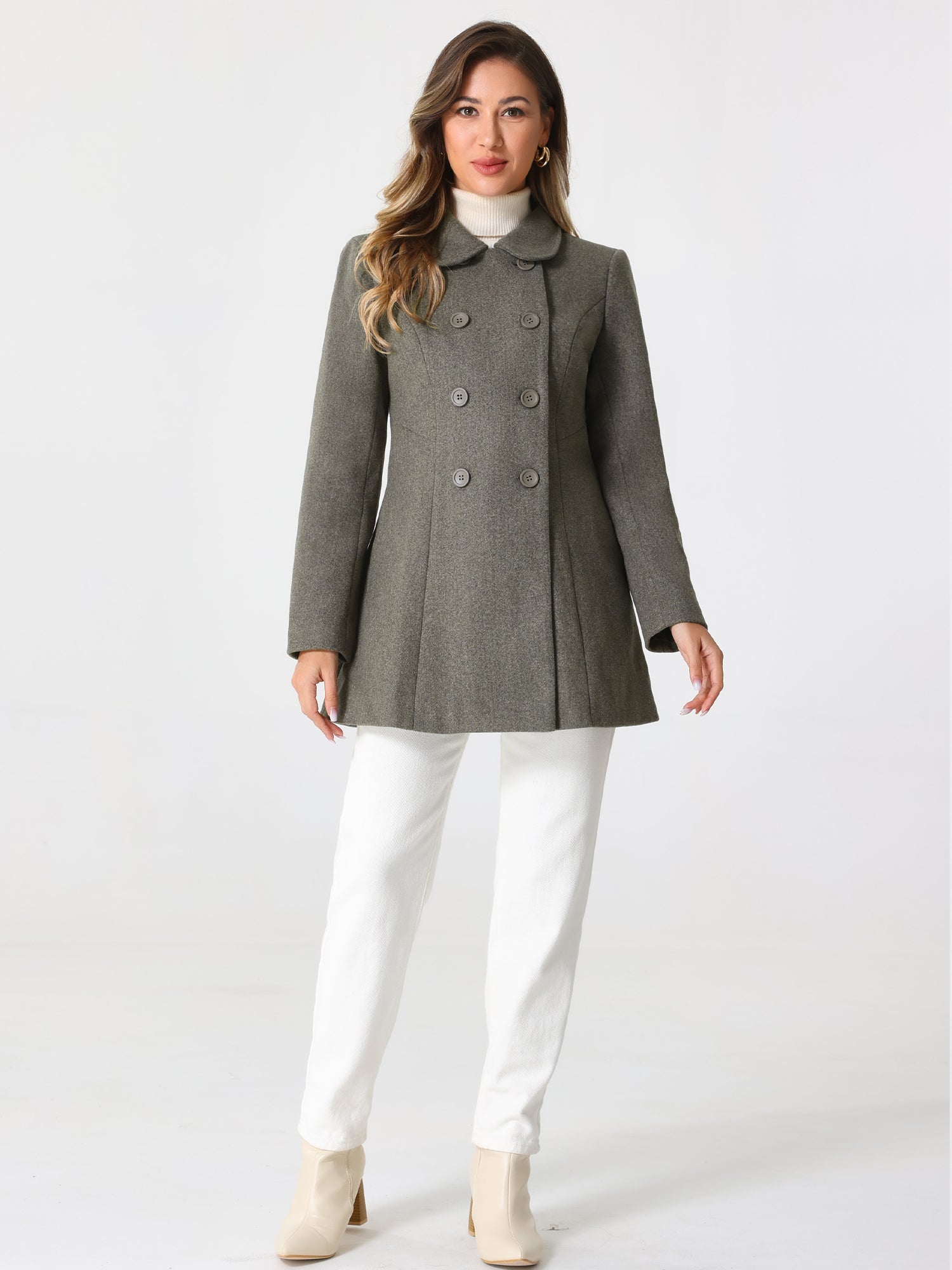 Double Breasted Peter Pan Collar Long Trench Pea Coat