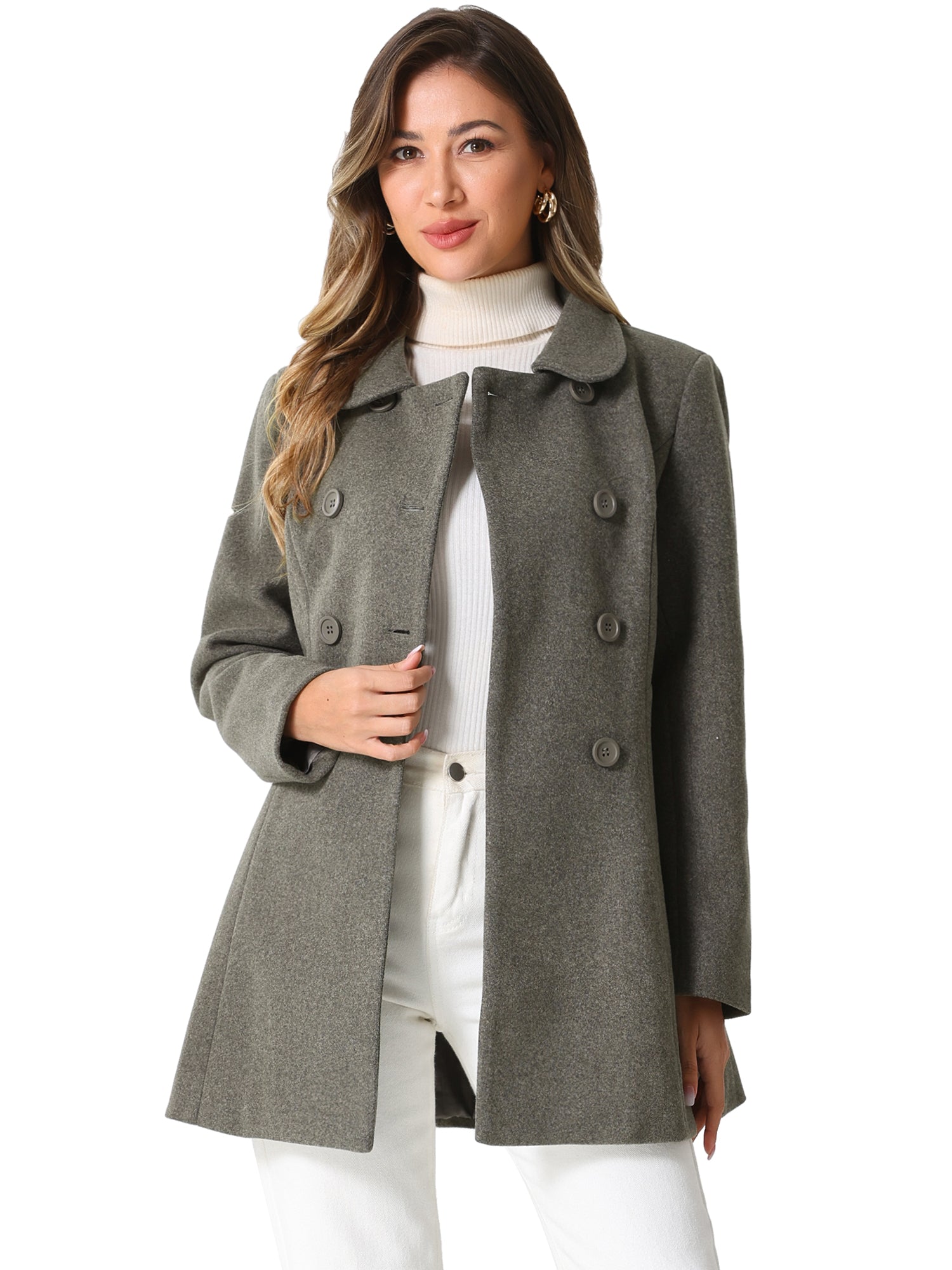 Double Breasted Peter Pan Collar Long Trench Pea Coat