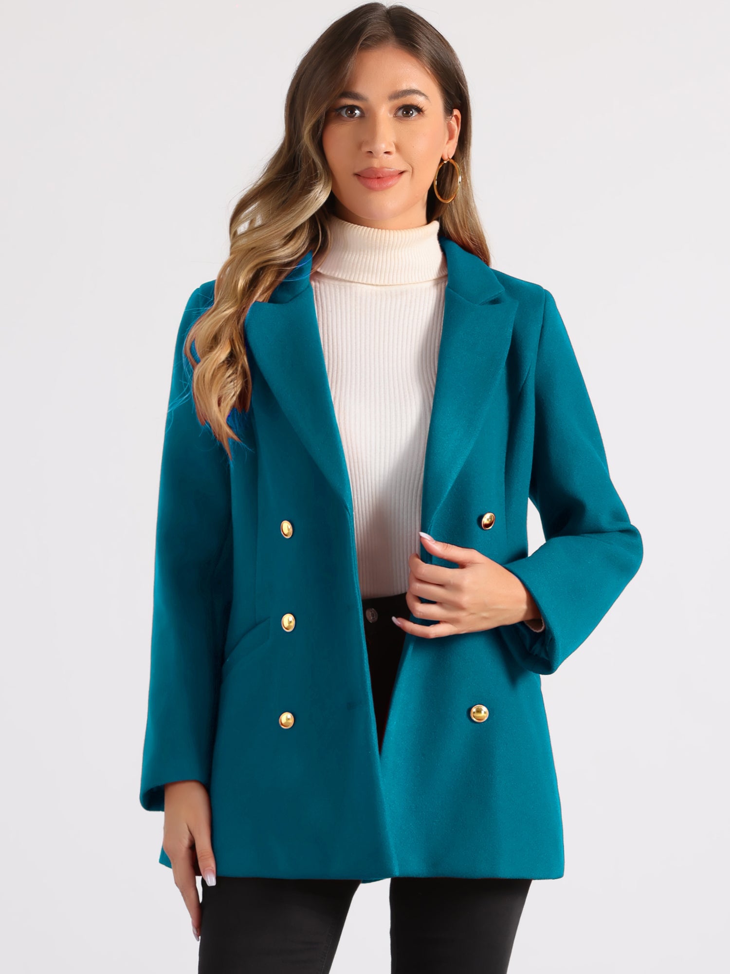 Double Breasted Coat Jacket Work Office Elegant Winter Lapel Blazer