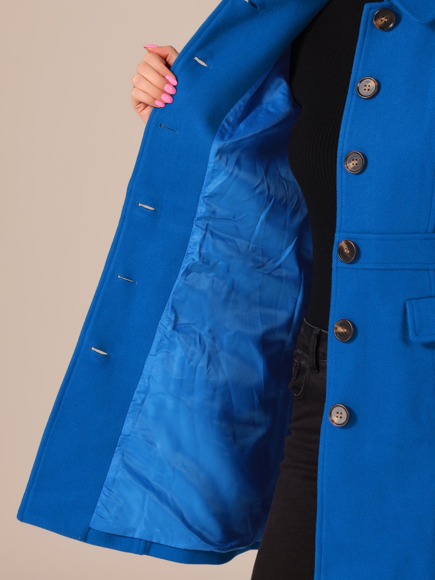 Peter Pan Collar Flap Pocket Single Breasted Button Long Coat