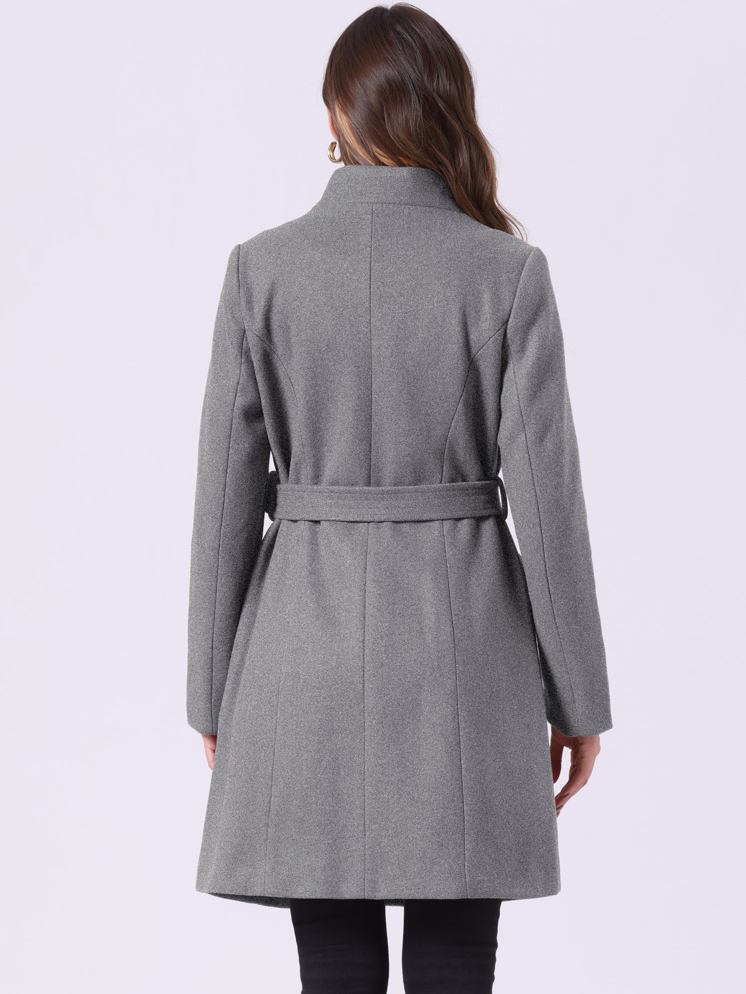 Belted Stand Collar Winter Fully Lined Belted Coats
