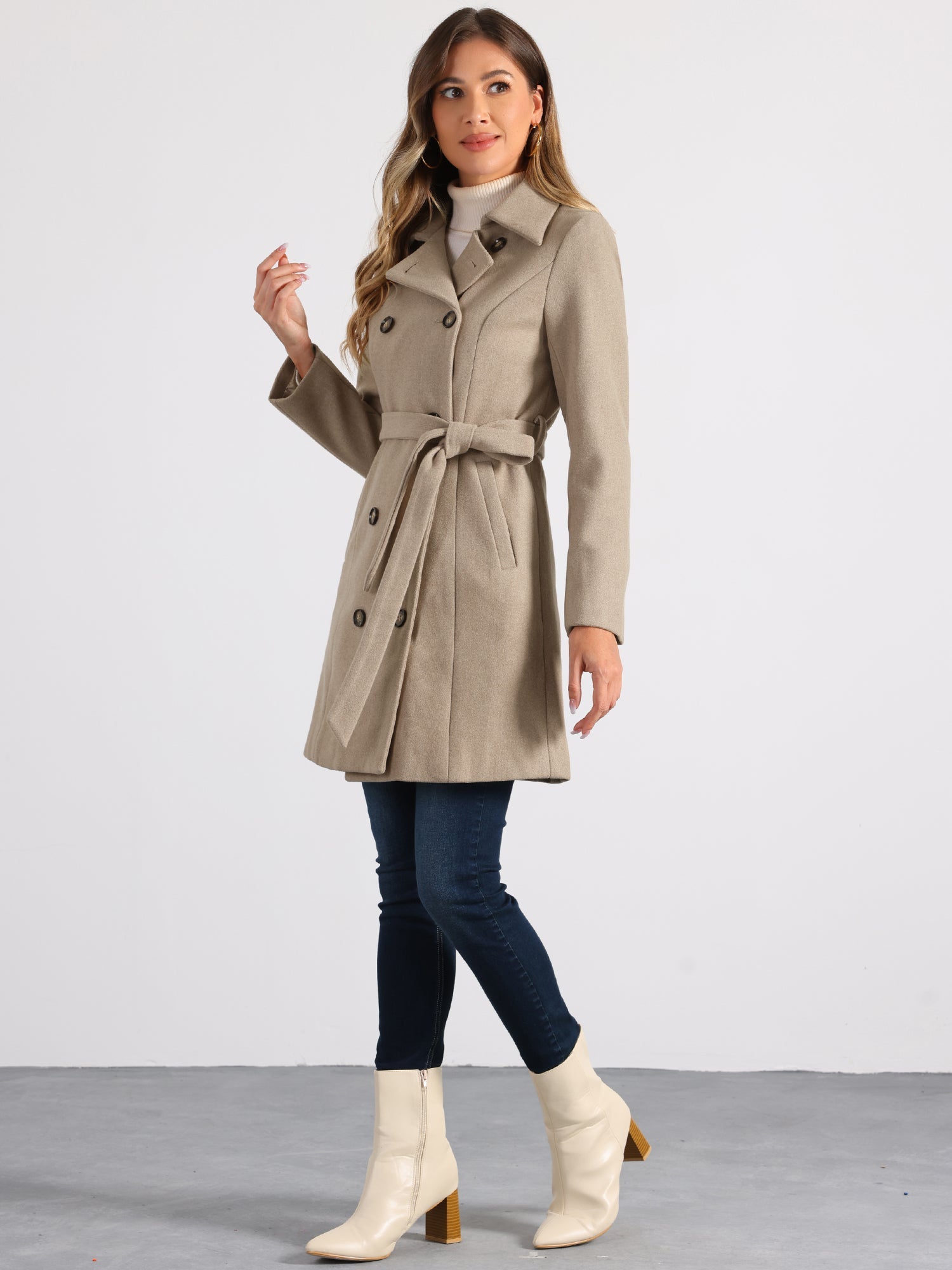 Lapel Double Breasted Slant Pocket Button Belted Pea Coats