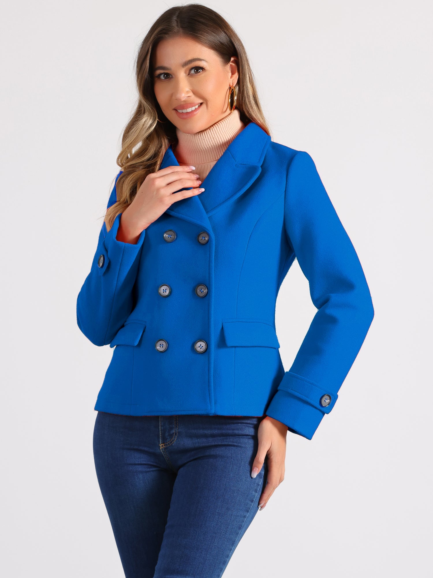 Winter Notched Lapel Double Breasted Short Pea Coat