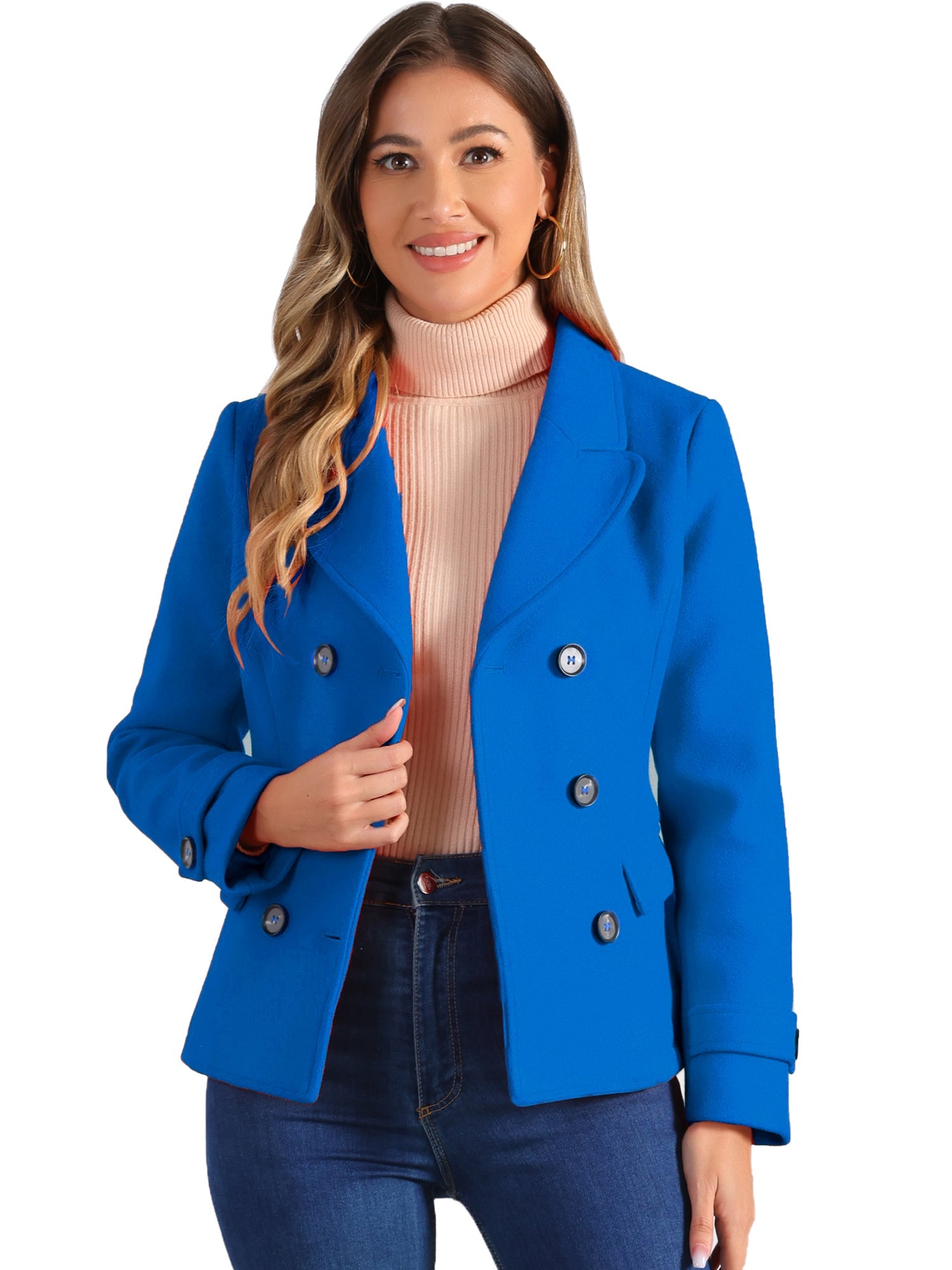 Winter Notched Lapel Double Breasted Short Pea Coat