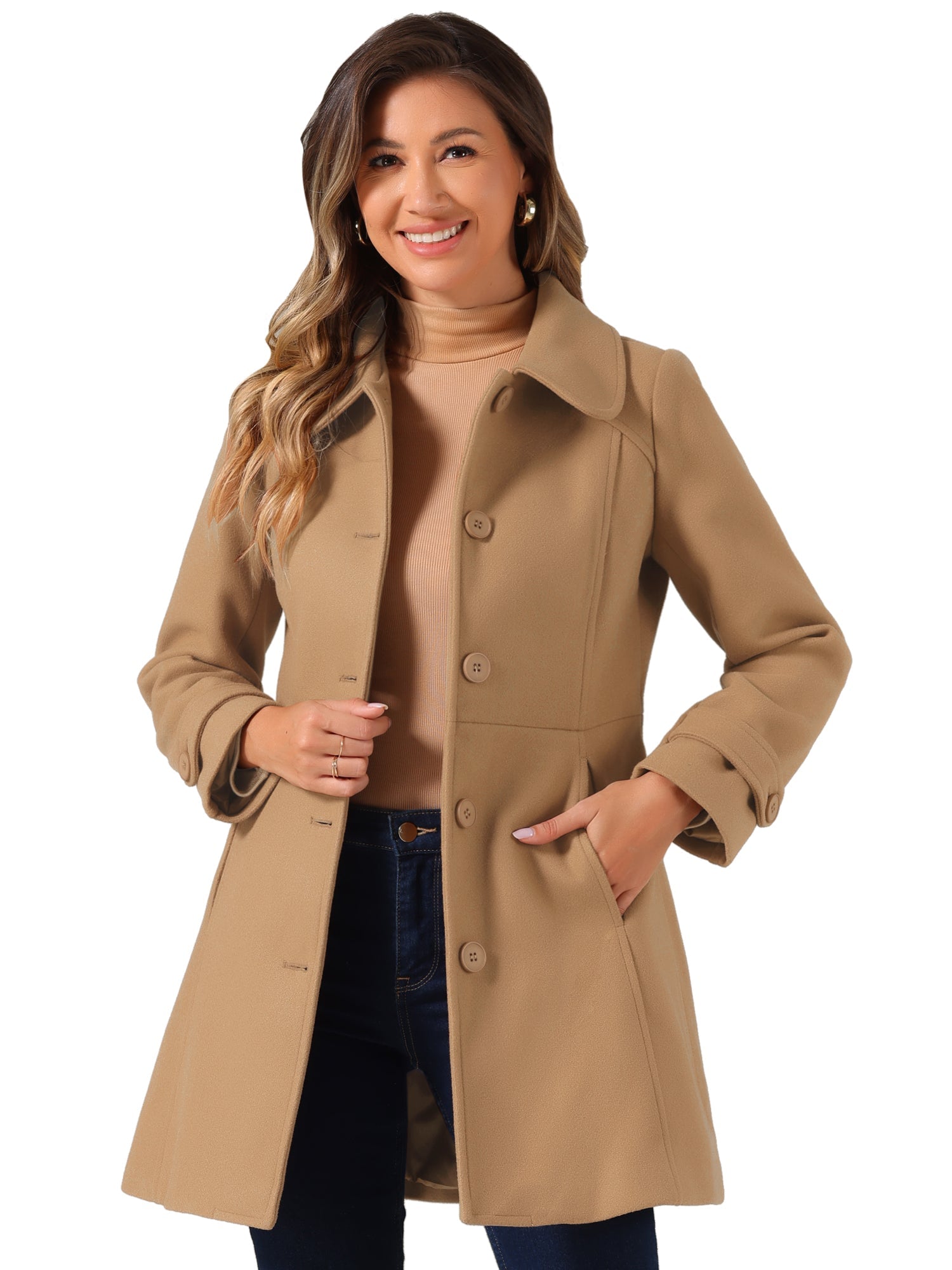 Peter Pan Collar Single Breasted Winter Outwear Buttoned Long Coat
