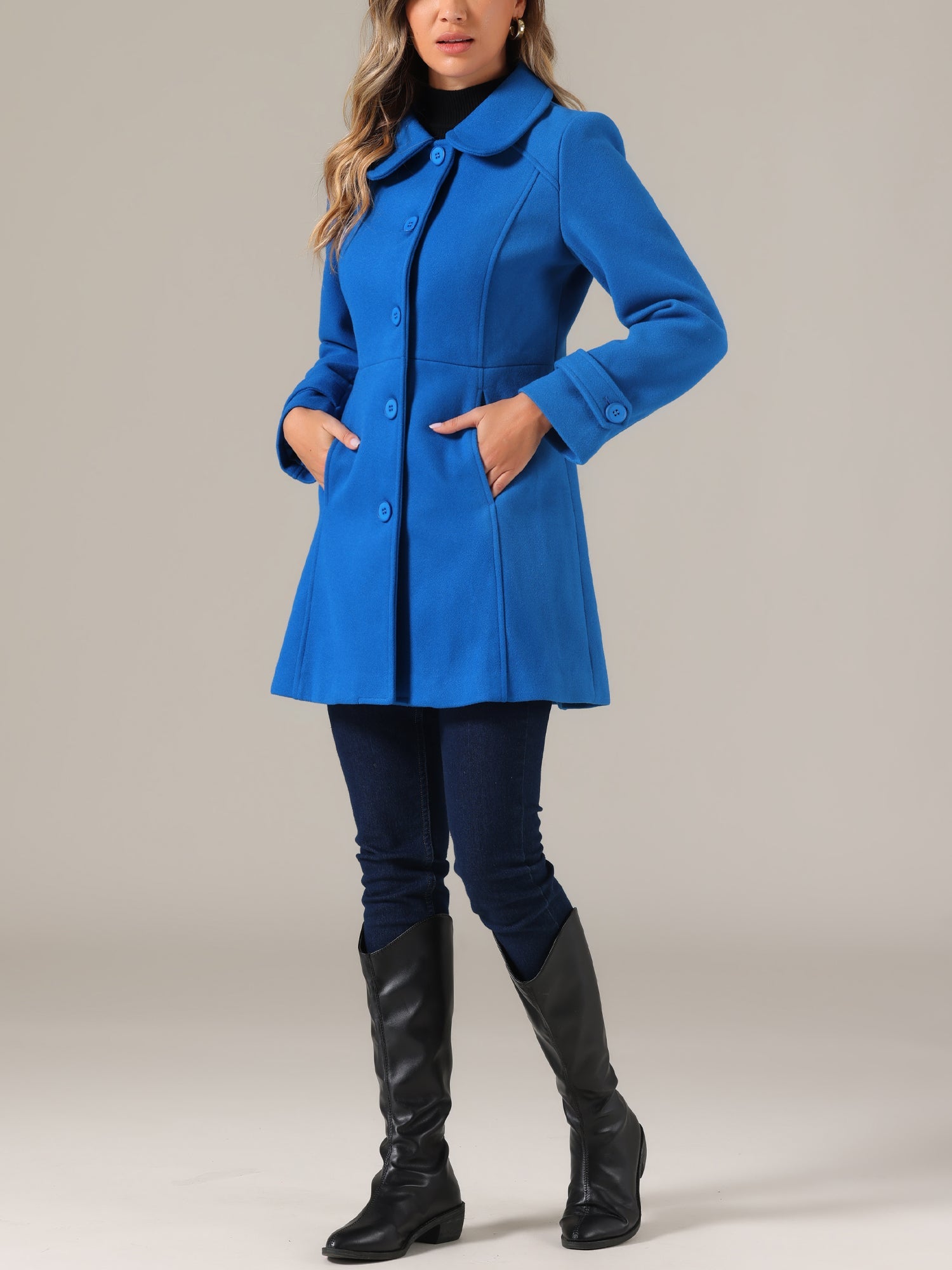Peter Pan Collar Single Breasted Winter Outwear Buttoned Long Coat