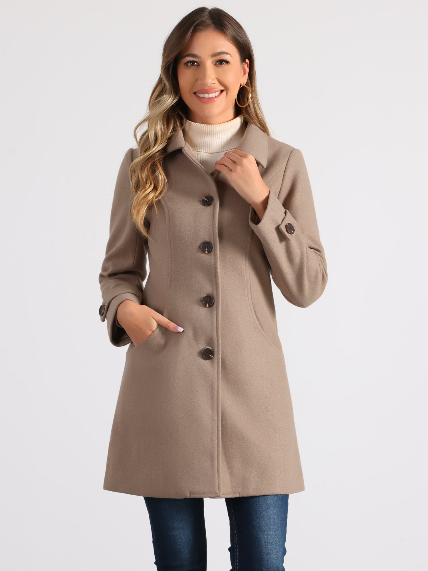 Peter Pan Collar Mid-thigh A-line Single Breasted Pea Coat