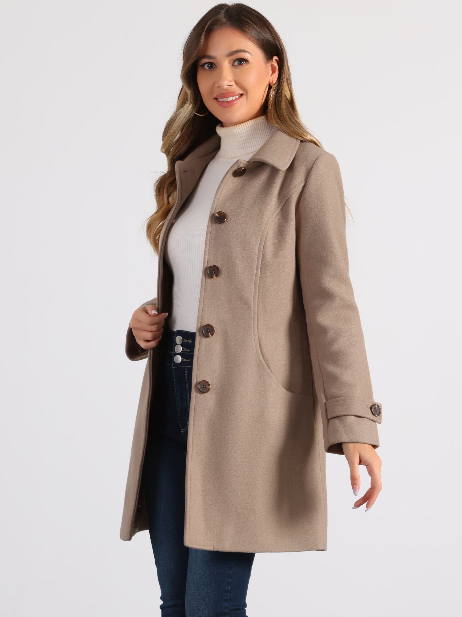 Peter Pan Collar Mid-thigh A-line Single Breasted Pea Coat