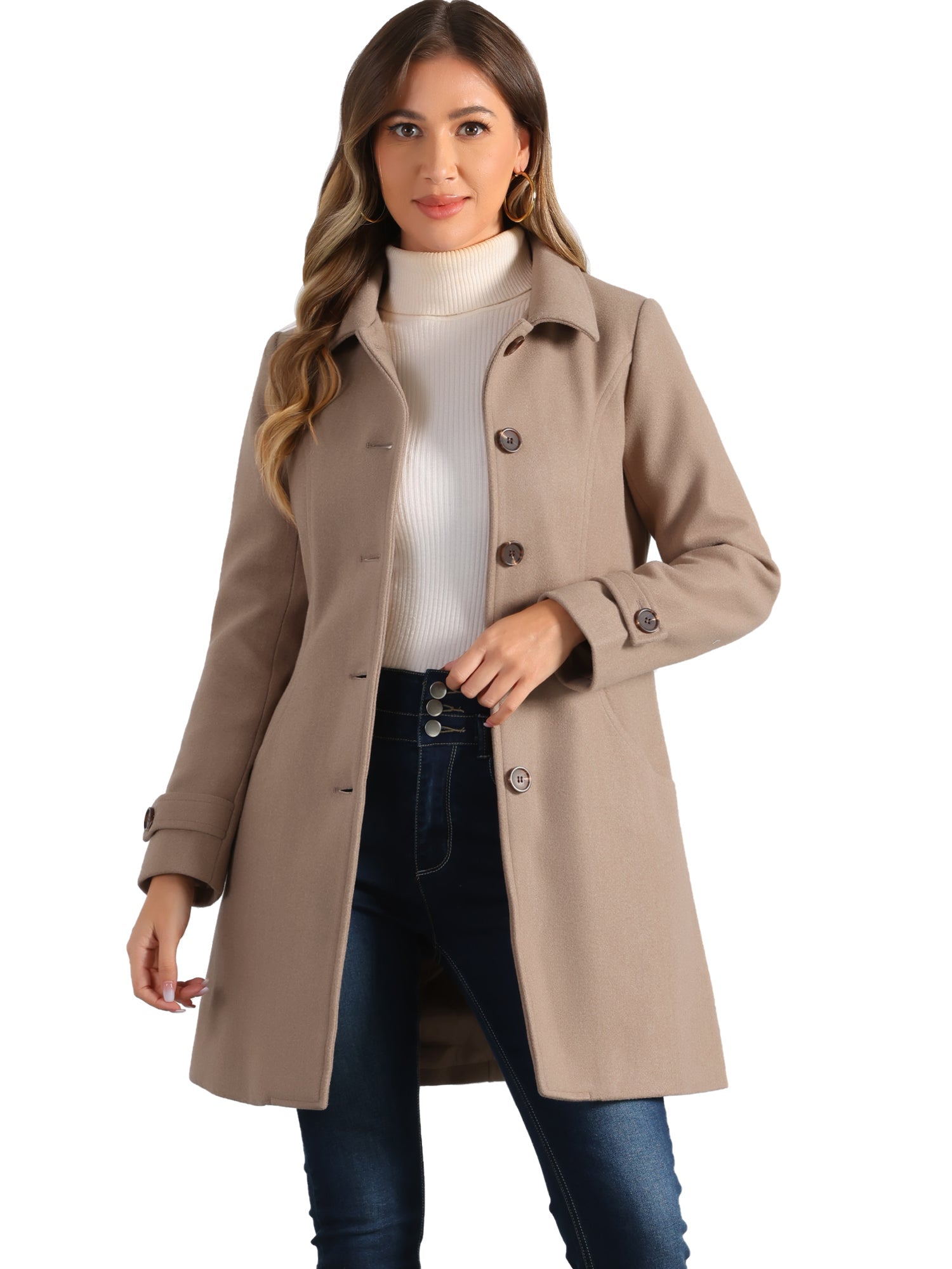 Peter Pan Collar Mid-thigh A-line Single Breasted Pea Coat