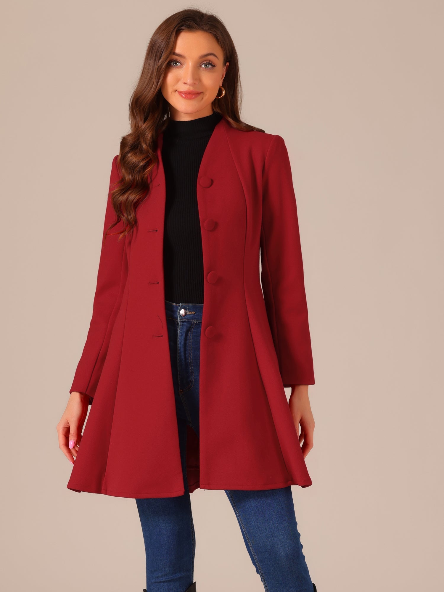Single Breasted Long Sleeve Mid-Long Winter A Line Pea Coat