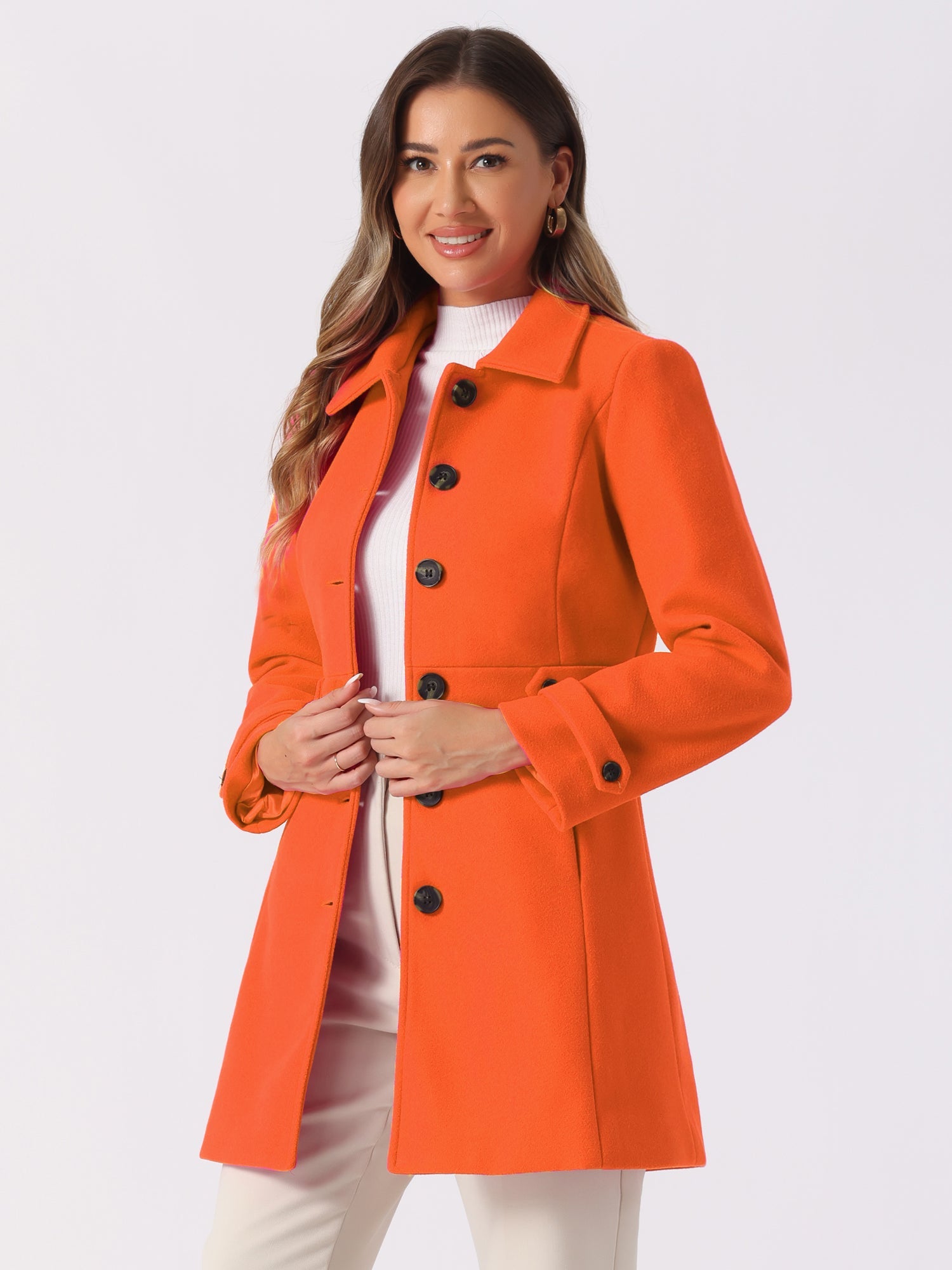 Classic Outwear Overcoat with Pockets Single Breasted Winter Coat