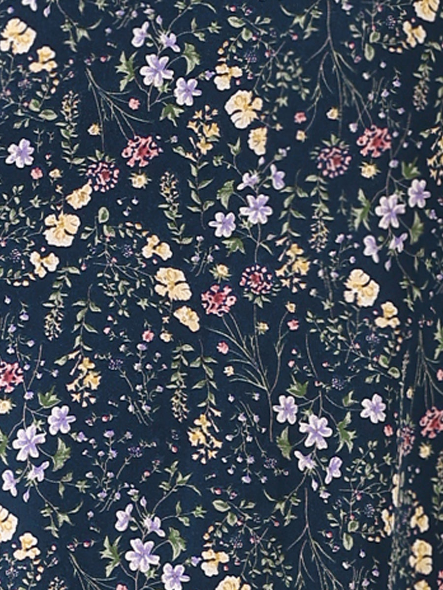 Floral Drawstring Waist Sleeveless A-Line Midi Dress Sundress