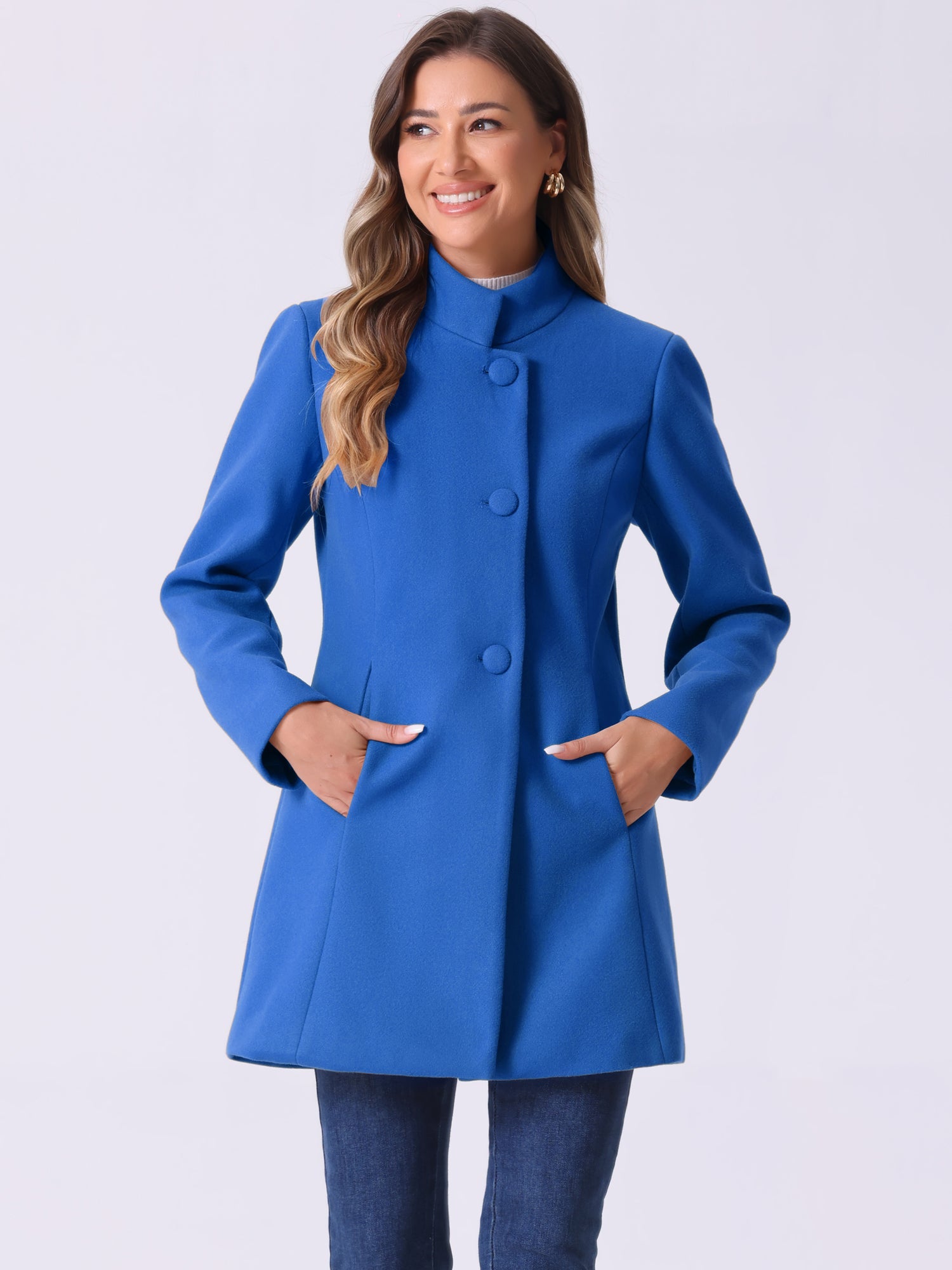 Mid-thigh Stand Collar Single Breasted Long Coat