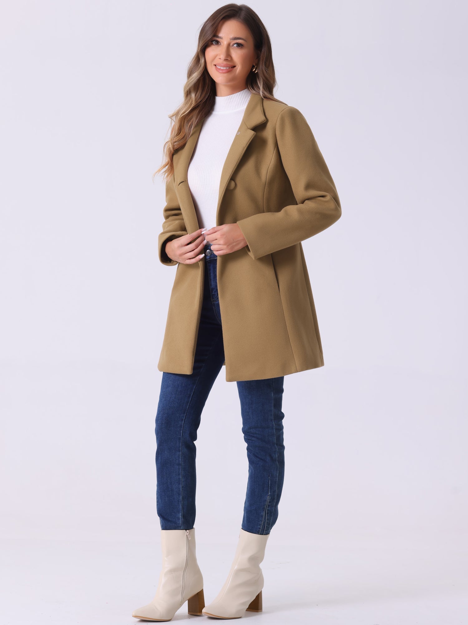 Mid-thigh Stand Collar Single Breasted Long Coat