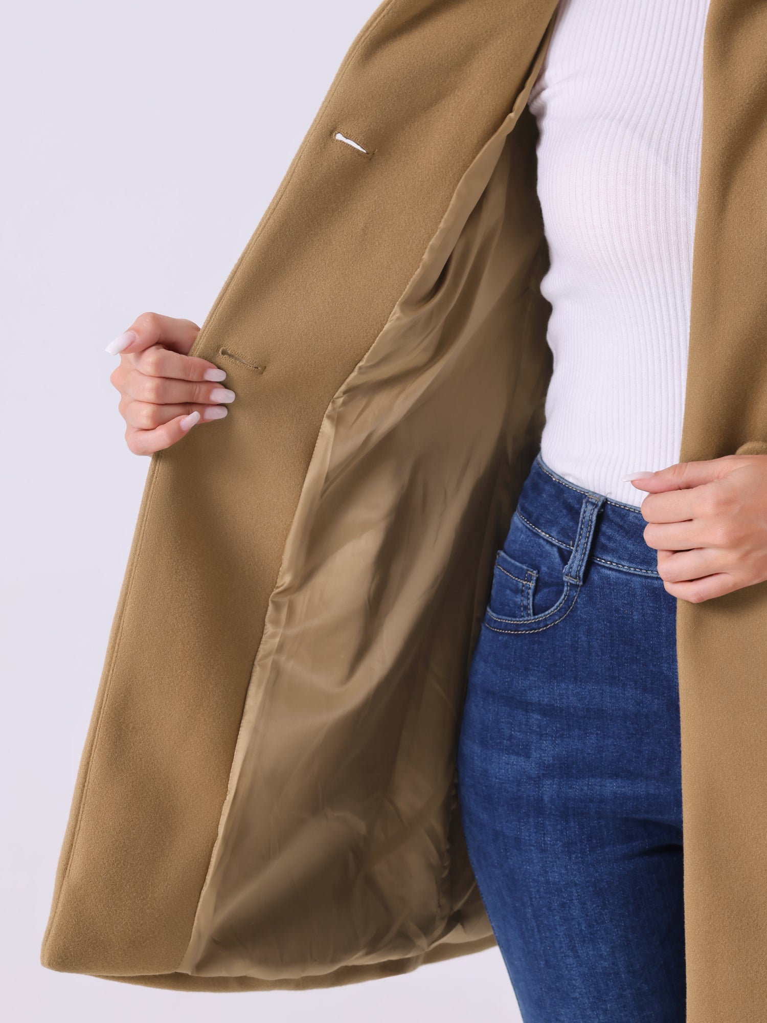 Mid-thigh Stand Collar Single Breasted Long Coat