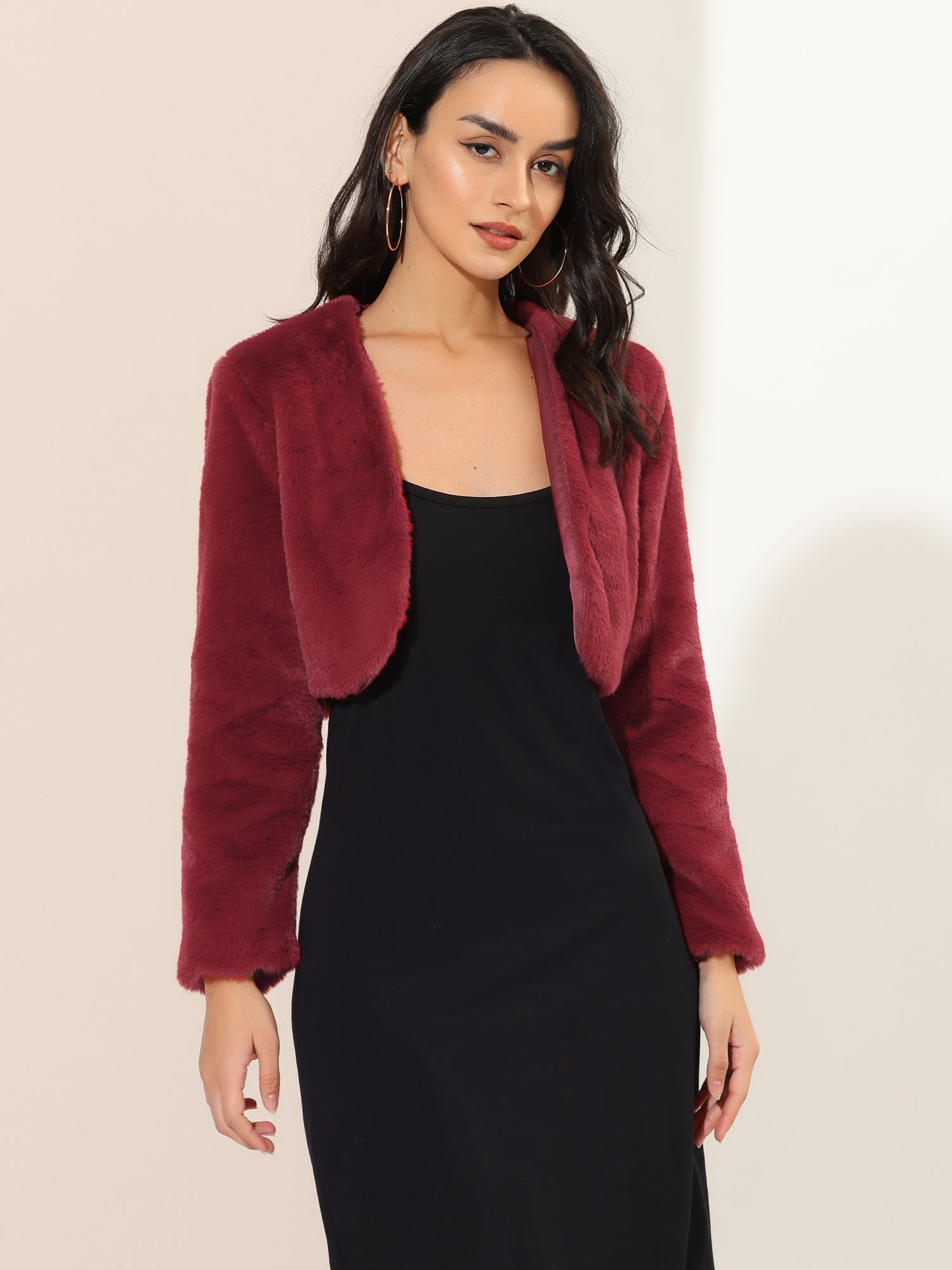 Faux Fur Evening Open Front Bolero Cropped Jacket Shrug