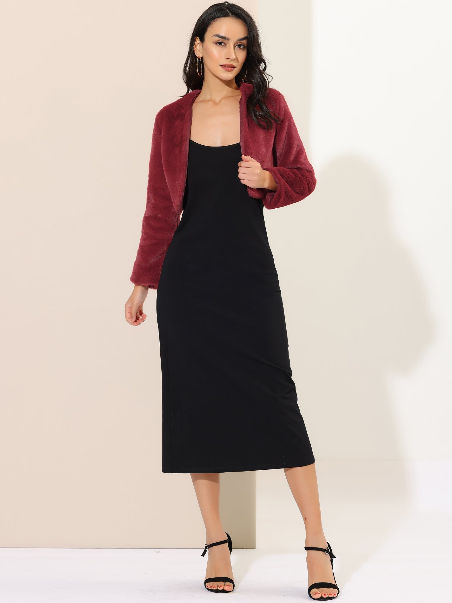 Faux Fur Evening Open Front Bolero Cropped Jacket Shrug