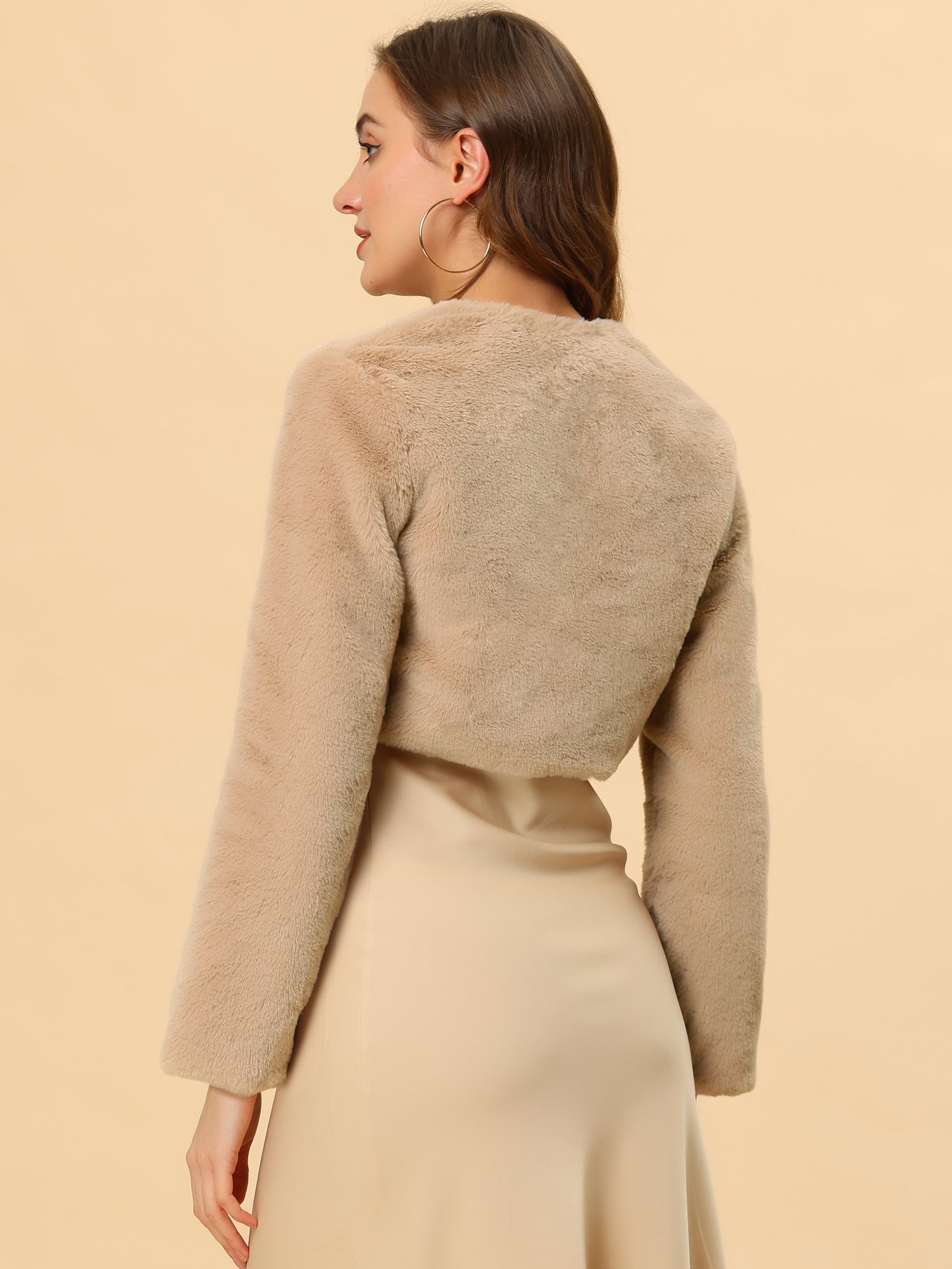 Faux Fur Evening Open Front Bolero Cropped Jacket Shrug