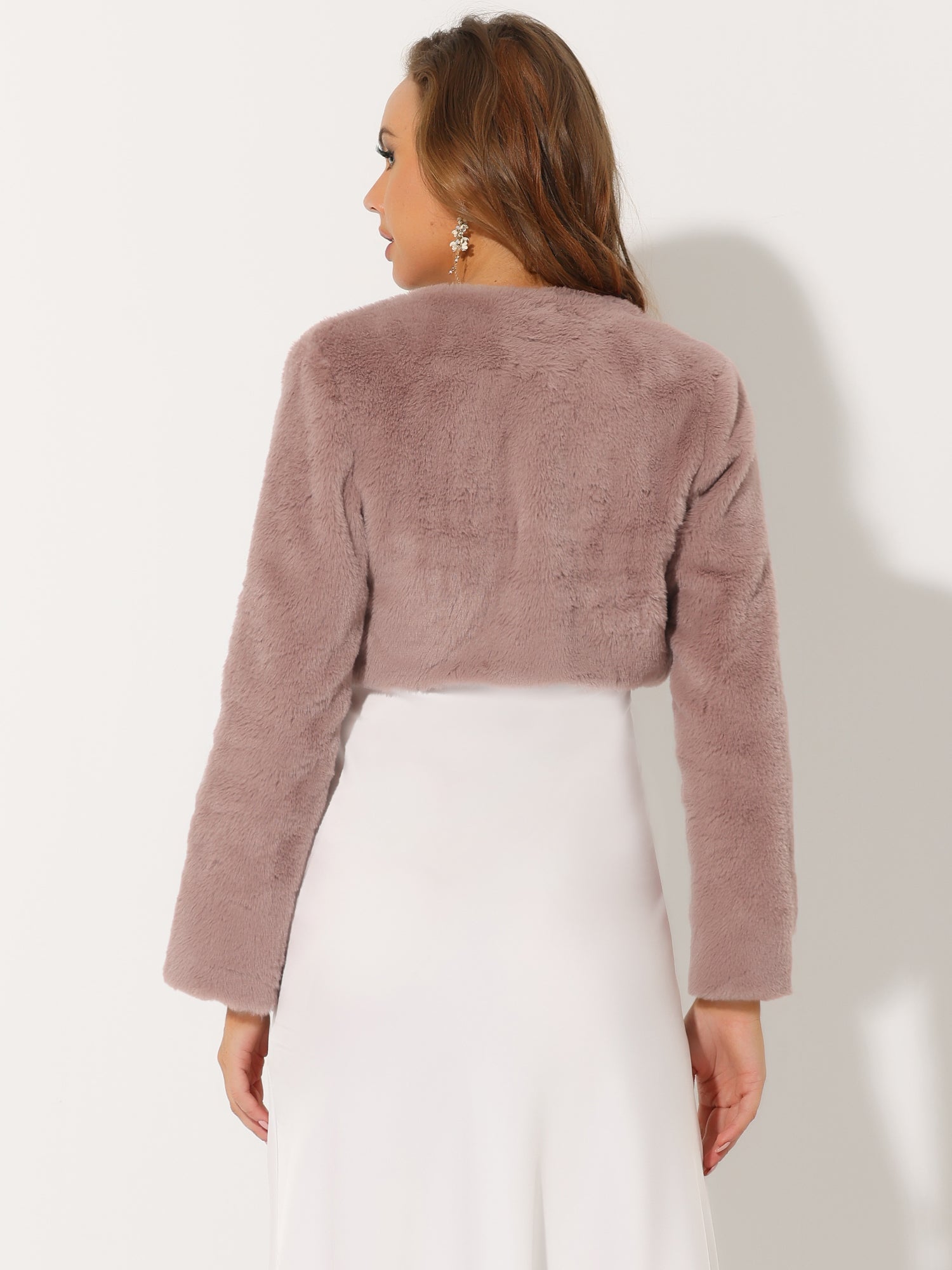 Faux Fur Evening Open Front Bolero Cropped Jacket Shrug