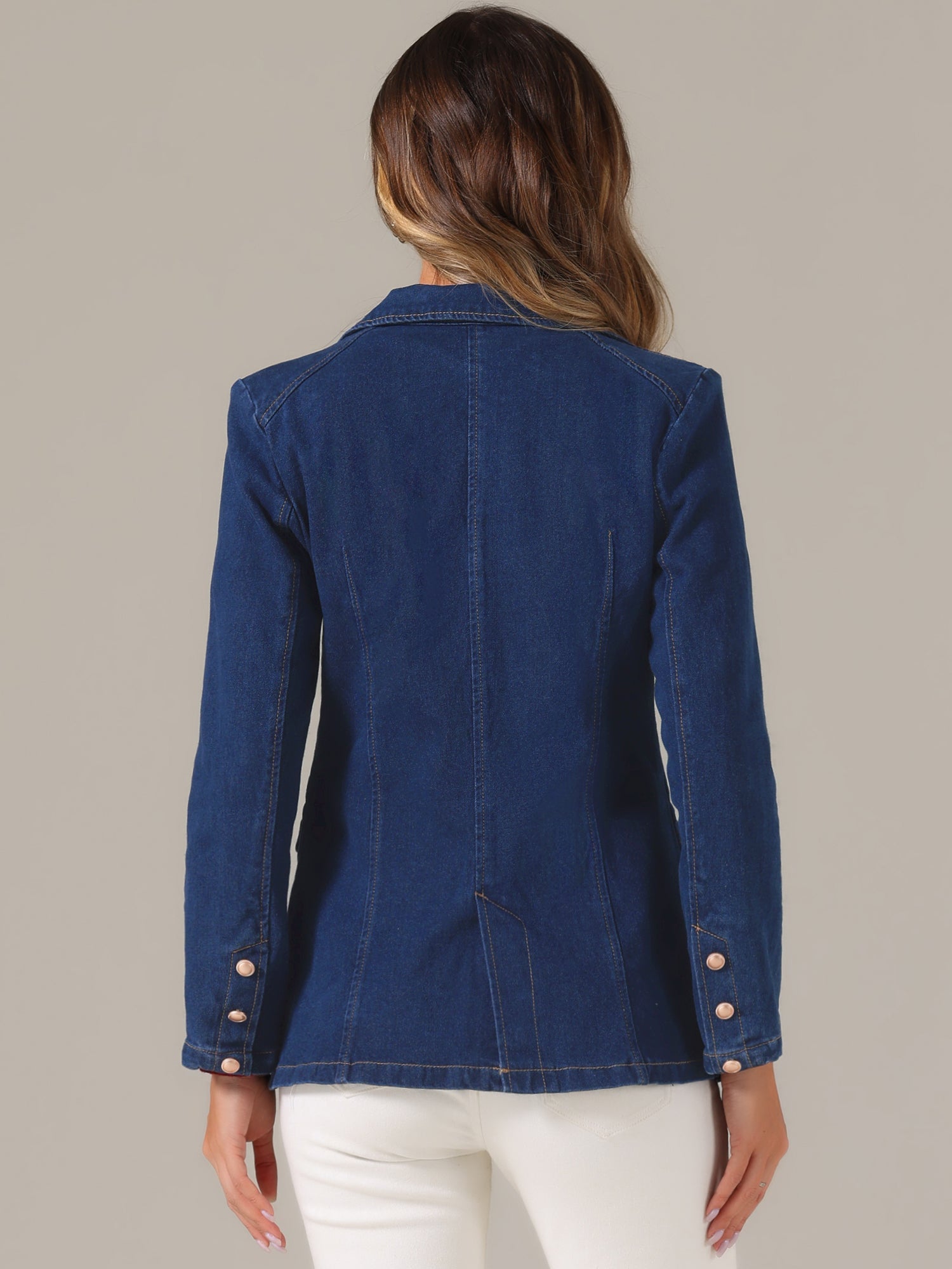 Notched Lapel Denim Single Breasted Shoulder Pad Blazer Jackets