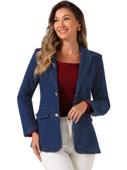 Notched Lapel Denim Single Breasted Shoulder Pad Blazer Jackets