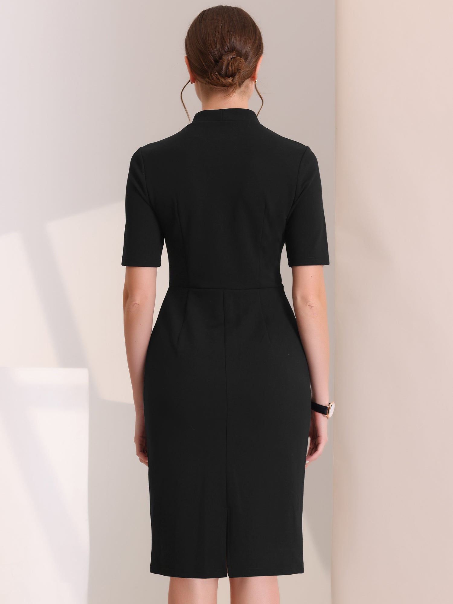 Formal Pencil V Neck Short Sleeve Office Bodycon Sheath Dress