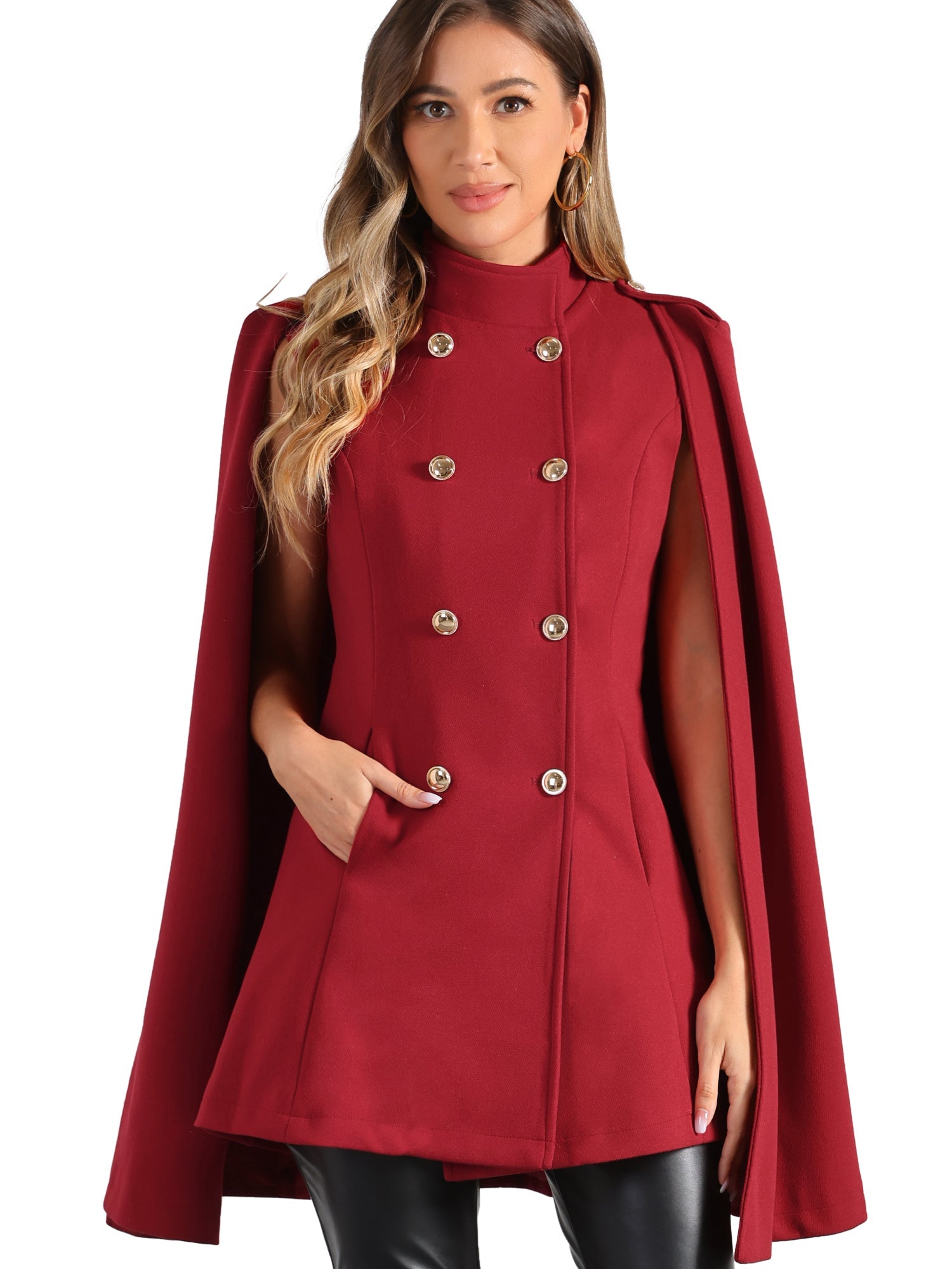 Winter Slit Sleeve Double Breasted Cloak Cape Coat