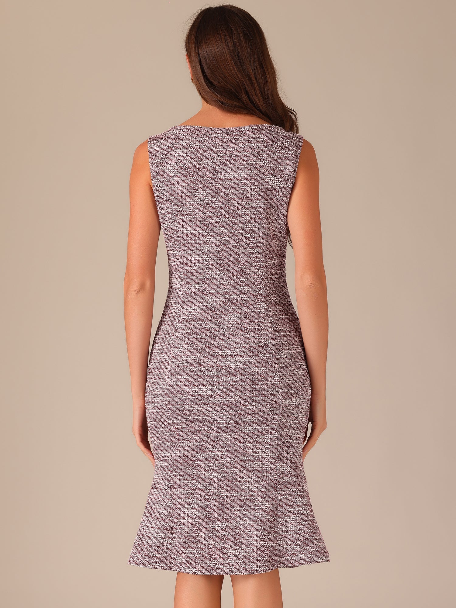 Tweed Sleeveless Elegant Plaid Midi Fishtail Dress