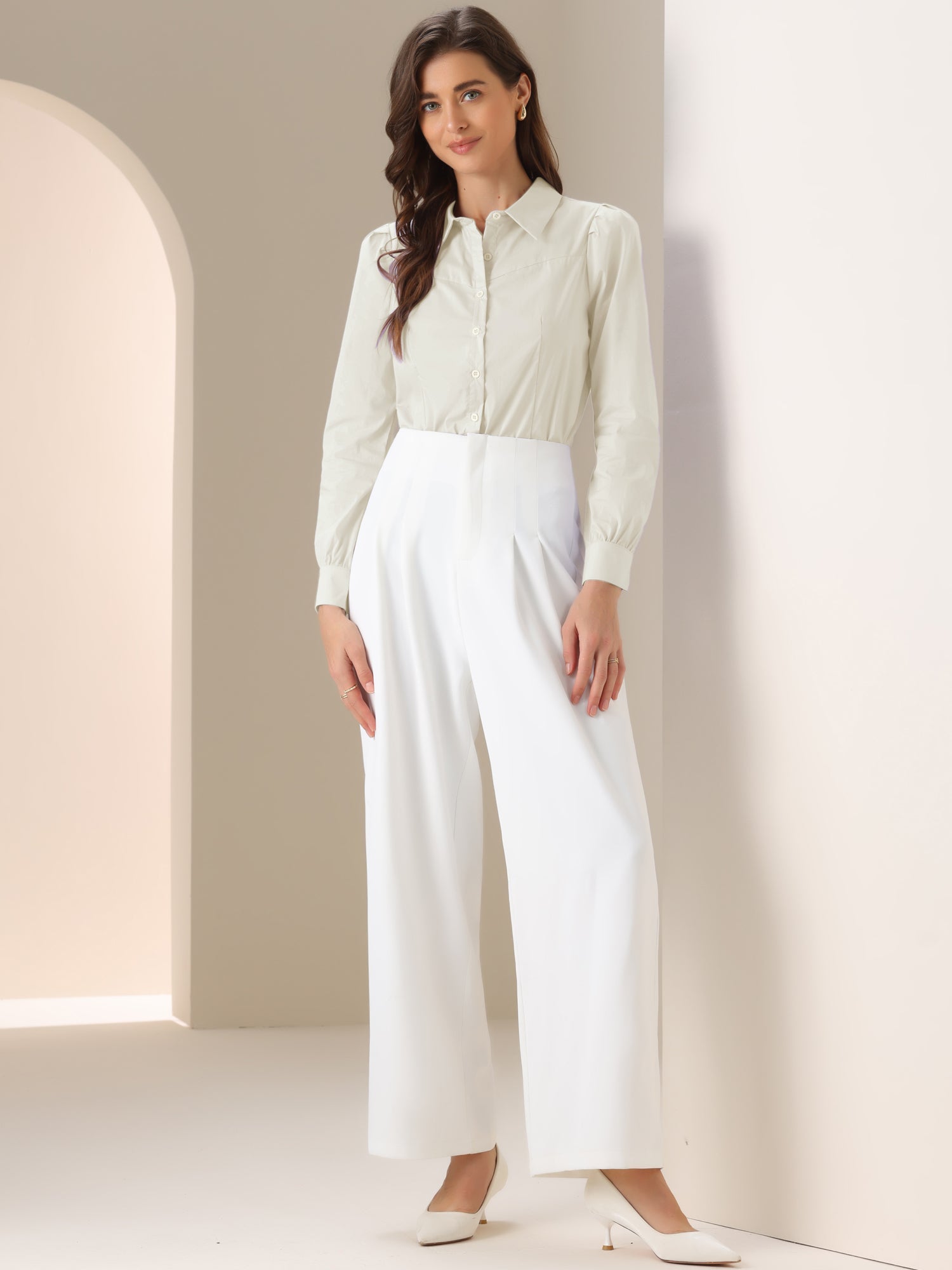 Leotard Shirt Collared Business Casual Button Down Long Sleeves Bodysuit