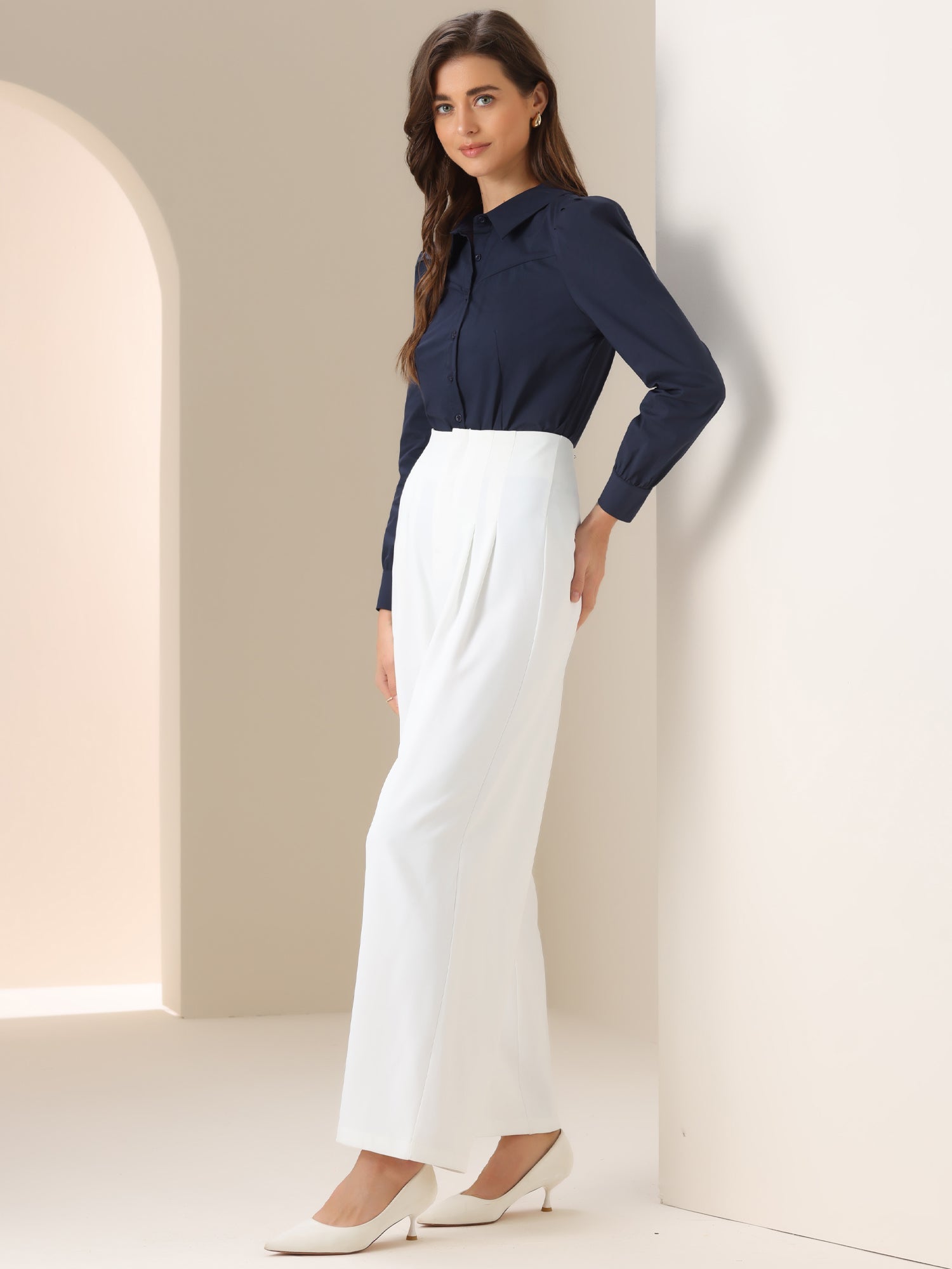 Leotard Shirt Collared Business Casual Button Down Long Sleeves Bodysuit