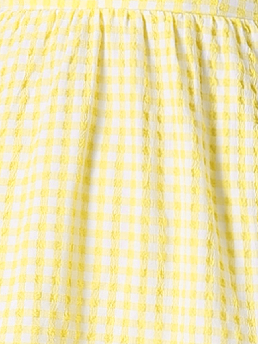 Ruffle Trim V Neck Button Decor Plaid Gingham Tiered Midi Dress