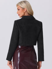 Tweed Collar Long Sleeve Button Down Cropped Jacket
