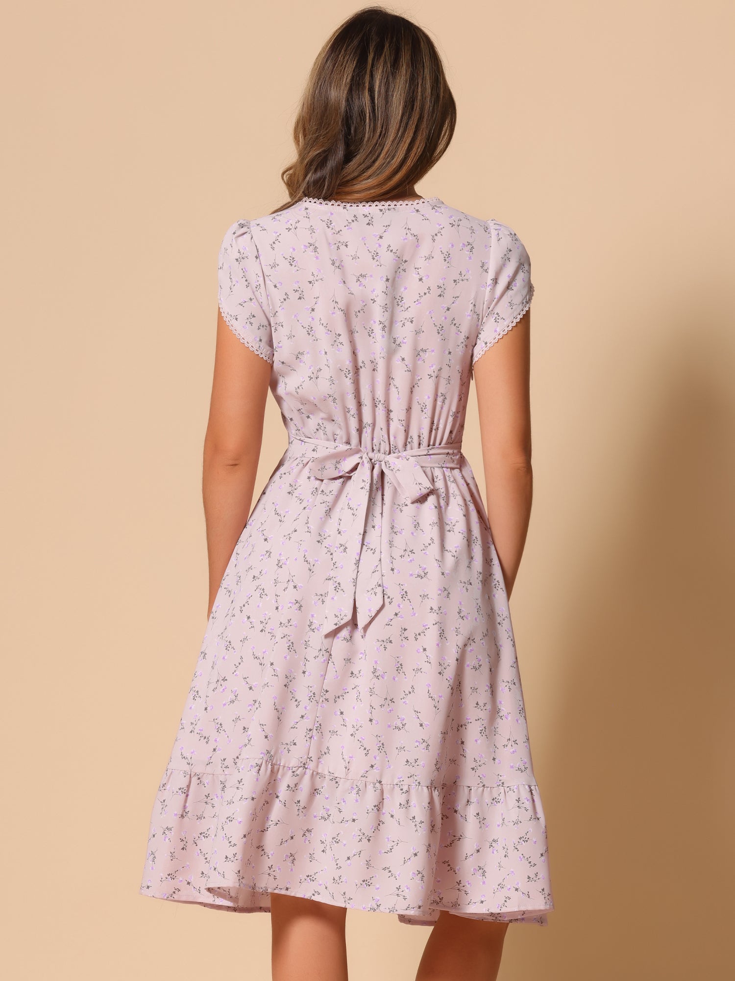 Summer Petal Sleeve Boho Floral Print Midi Dress
