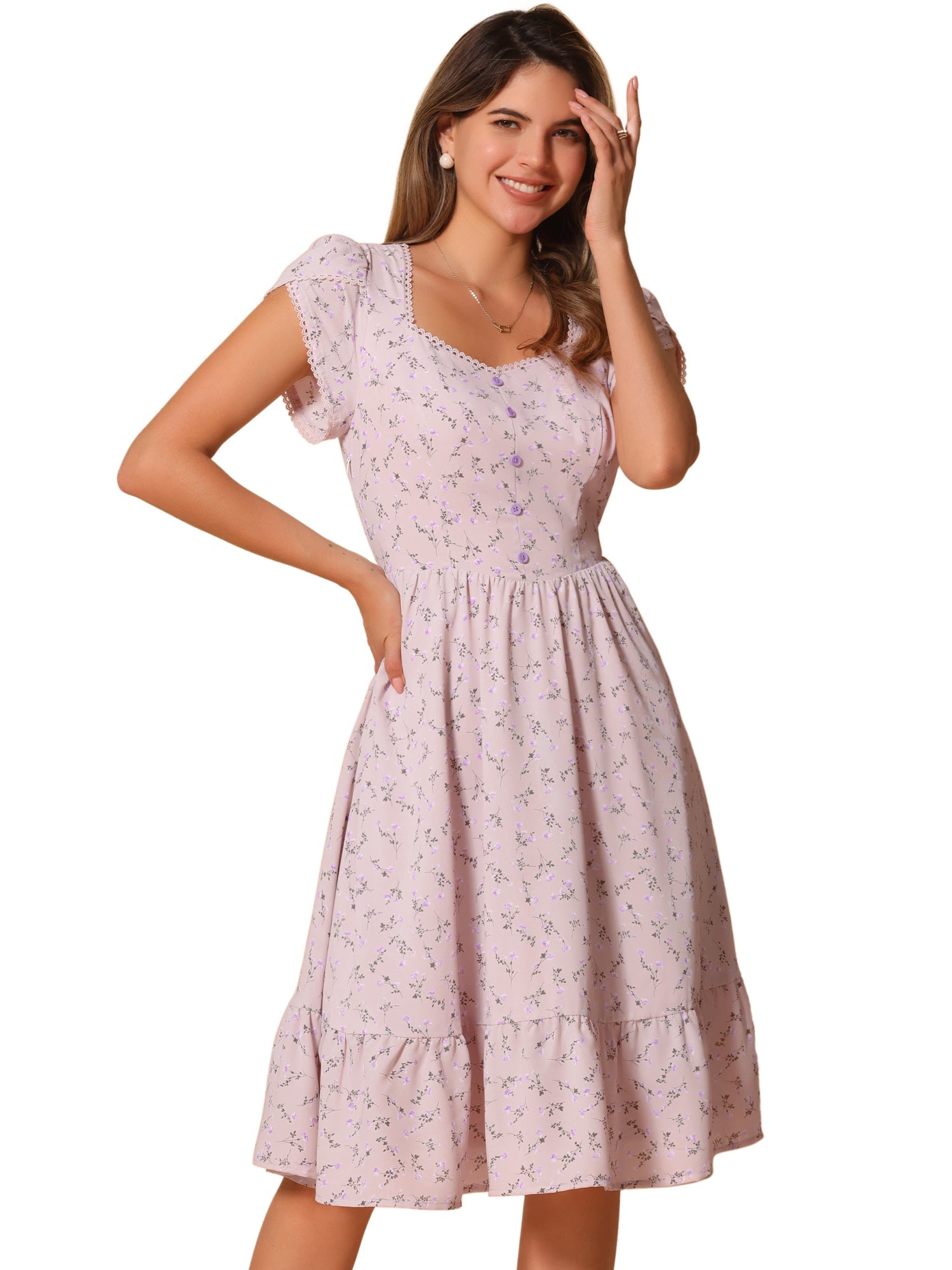 Summer Petal Sleeve Boho Floral Print Midi Dress