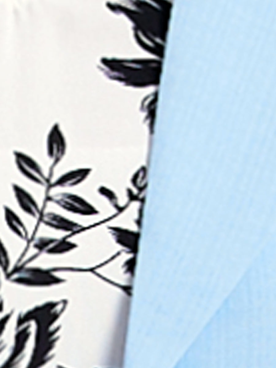 Work flower Print Contrast Panel 2pc Sets Chiffon V Neck Jacket Dress