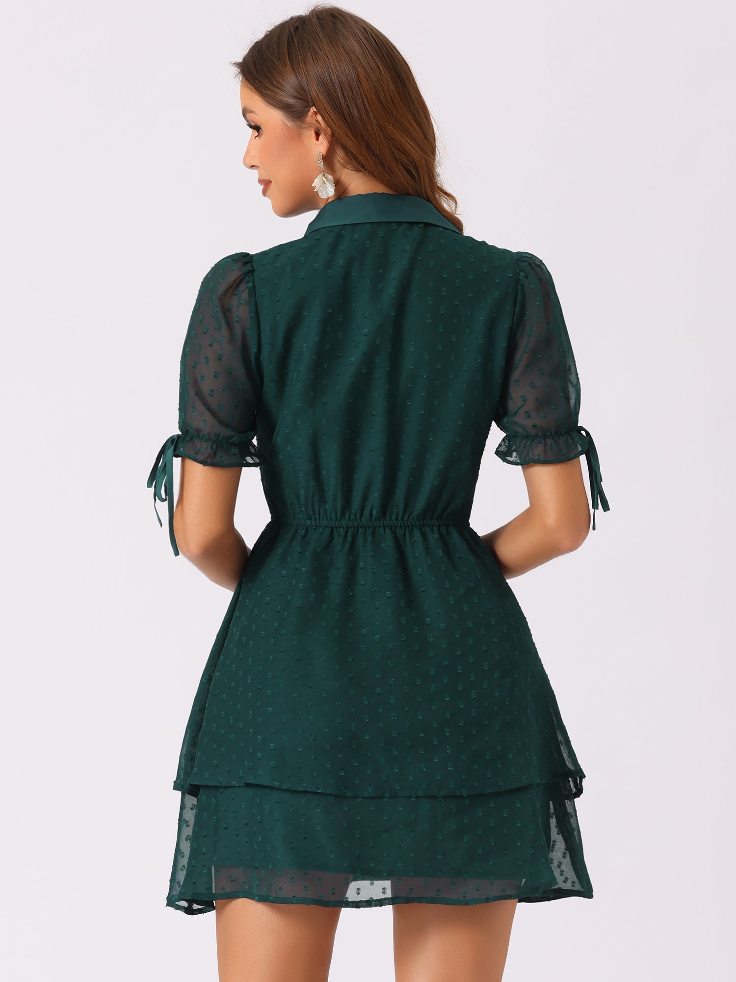 Peter Pan Collar Floral Drawstring Chiffon Layered Dress