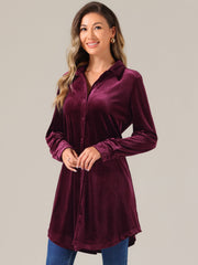 Velvet Button Down Long Sleeve Lapel Tunic Tops
