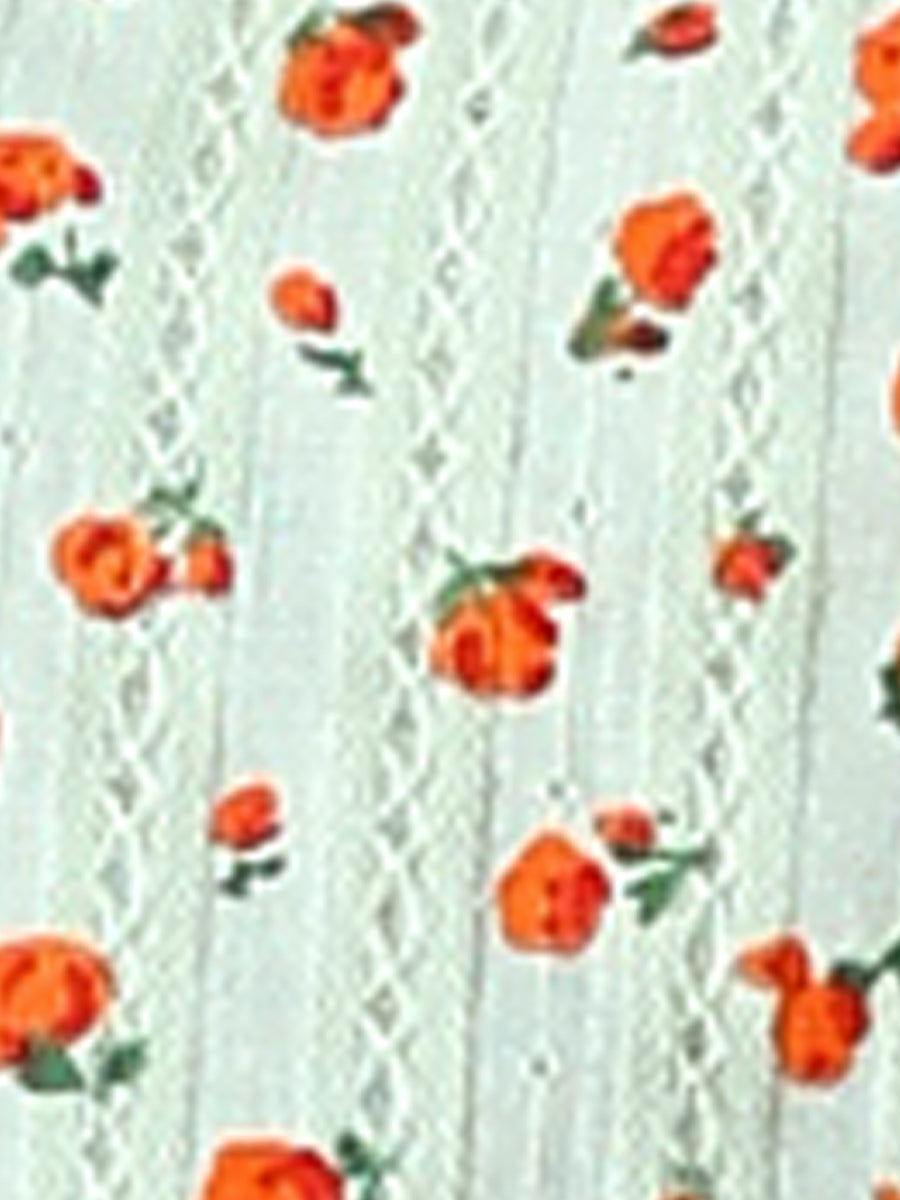 Floral Printed Peter Pan Collar Cotton Short Sleeve Shirt