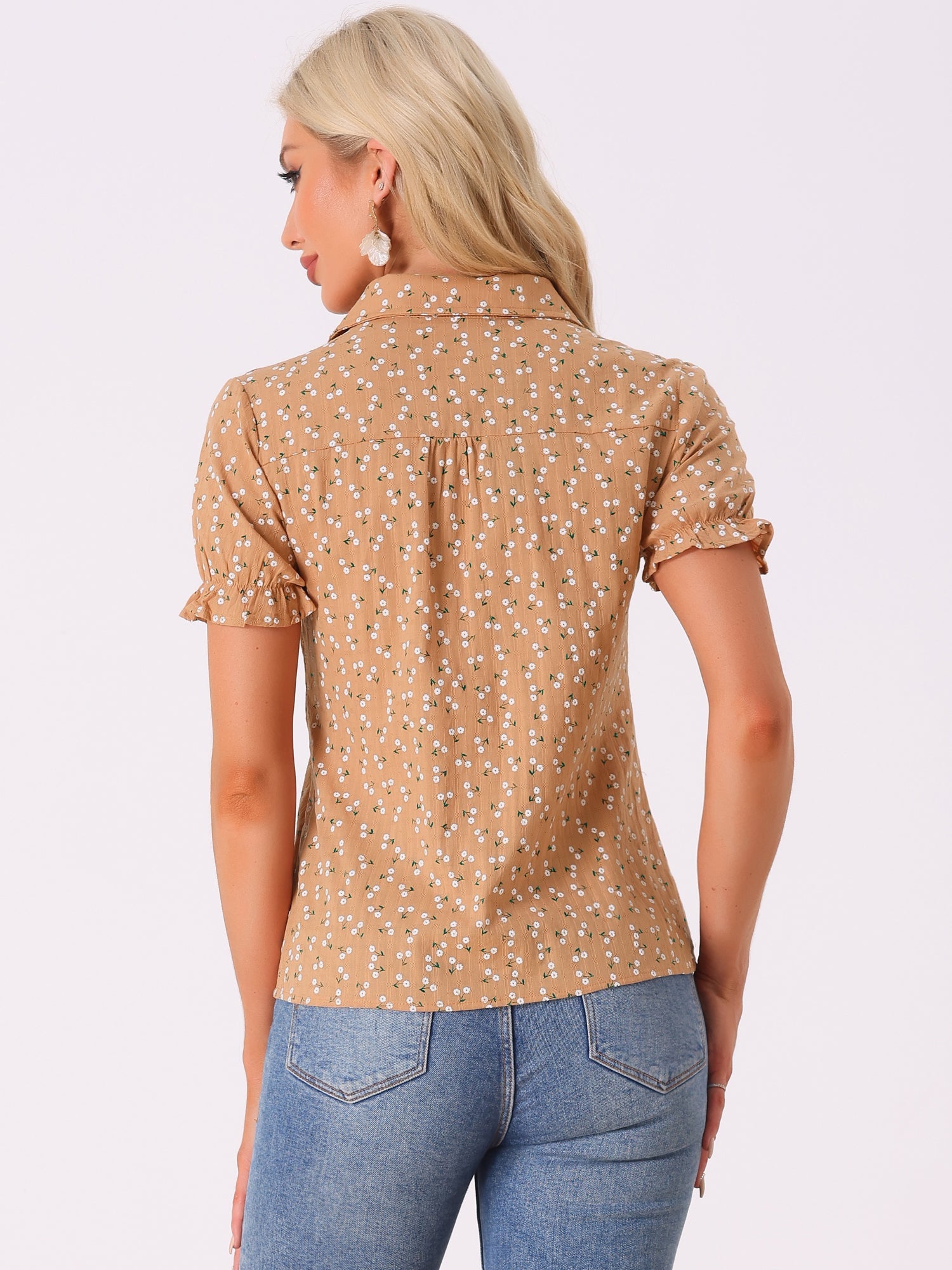 Floral Printed Peter Pan Collar Cotton Short Sleeve Shirt