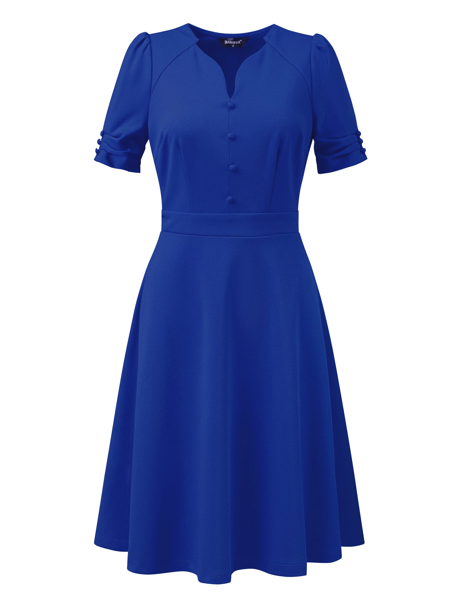 Elegant Short Puff Sleeve V Neck A-Line Zipper Side Office Dress