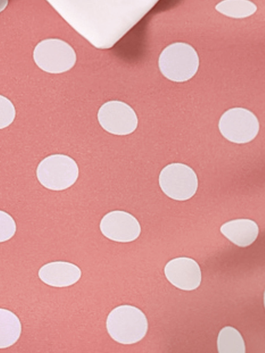 Polka Dots Contrast Peter Pan Collar Top 3/4 Sleeve Blouse Shirt