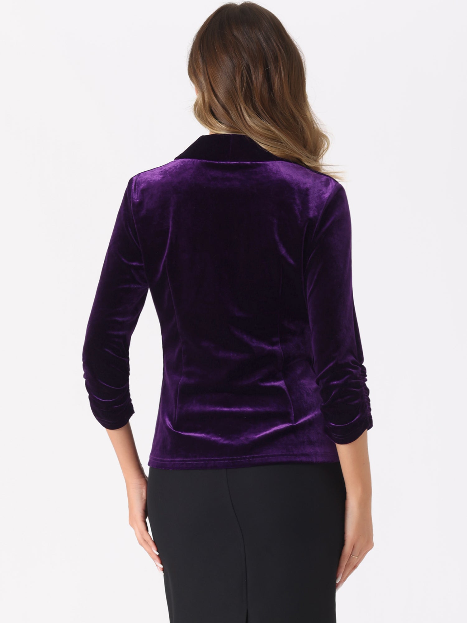 Lapel Collar Velvet Solid Office Work Open Front Blazer