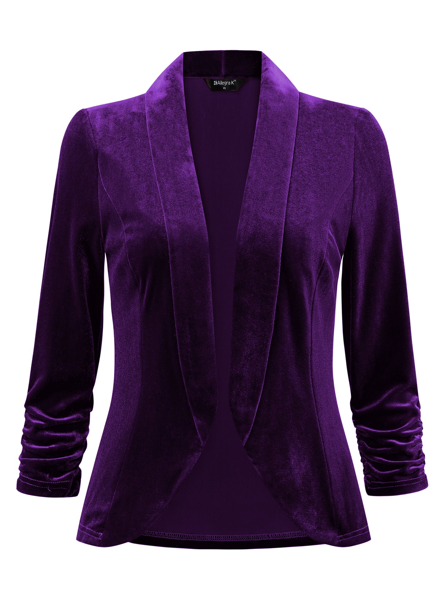 Lapel Collar Velvet Solid Office Work Open Front Blazer