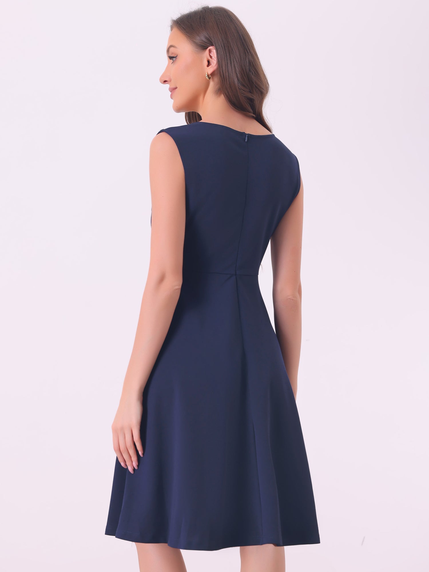 Square Neck Elegant Teacher Office Sleeveless Sheath Dress