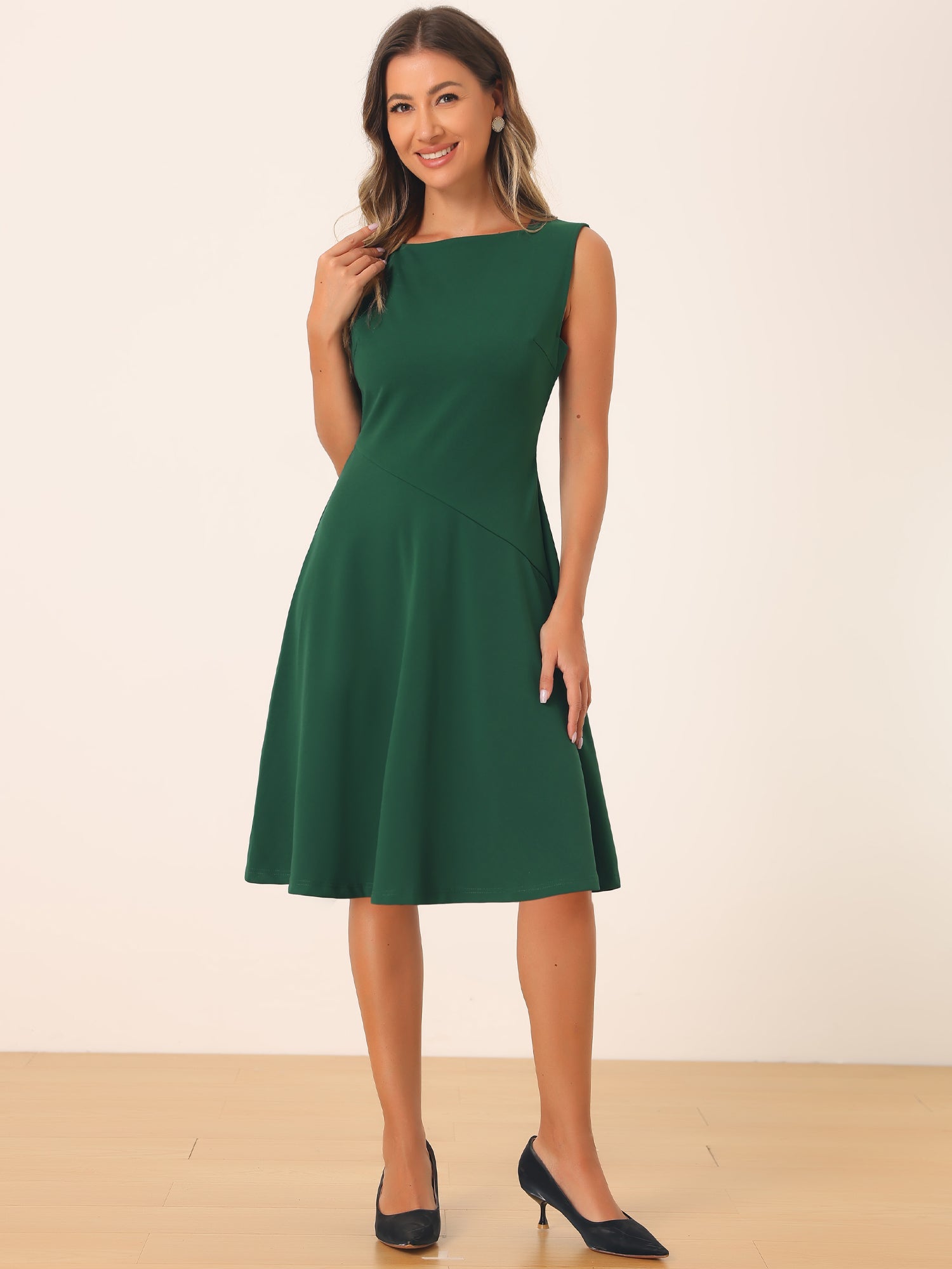 Square Neck Elegant Teacher Office Sleeveless Sheath Dress