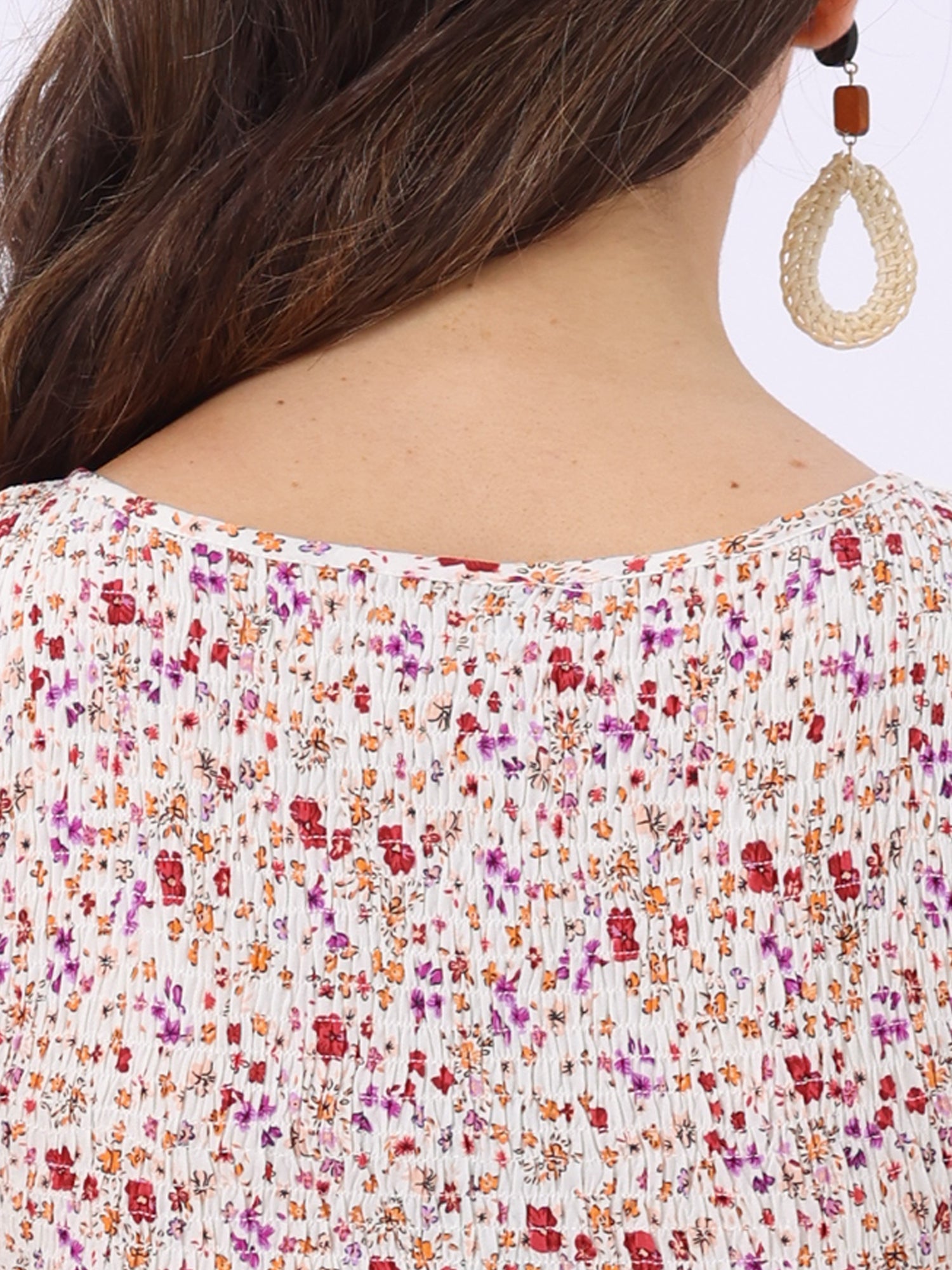 Midi Smocked Cap Short Sleeve Floral Fit and Flare Dress