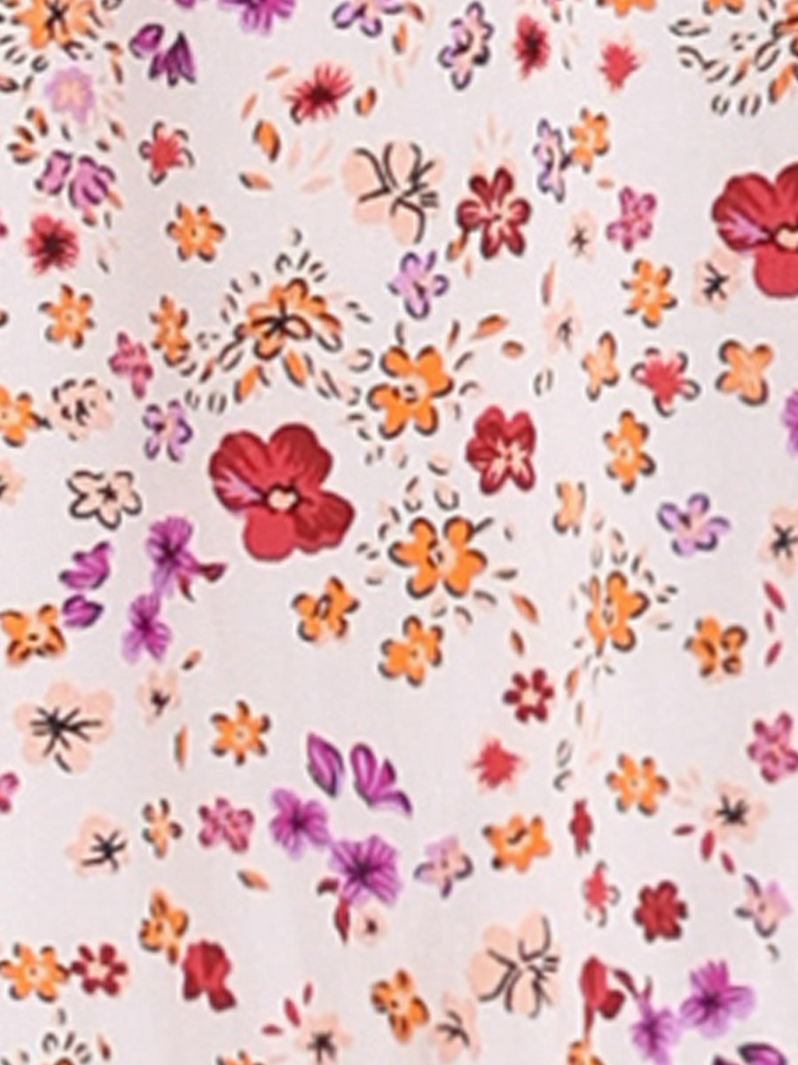 Midi Smocked Cap Short Sleeve Floral Fit and Flare Dress