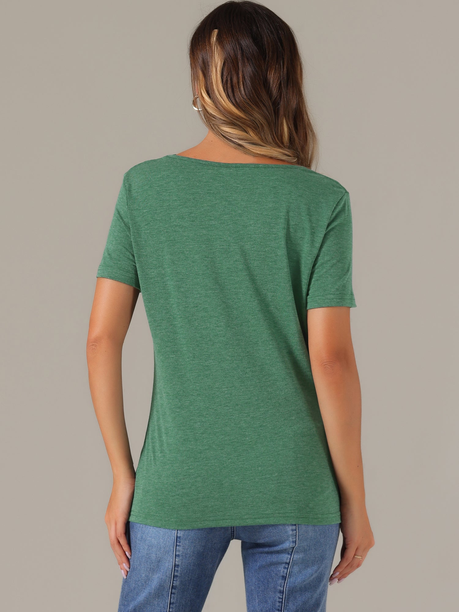 Cowl Neck Short Sleeve Casual Basic Solid Knitted Buttons Decor Ruched Top